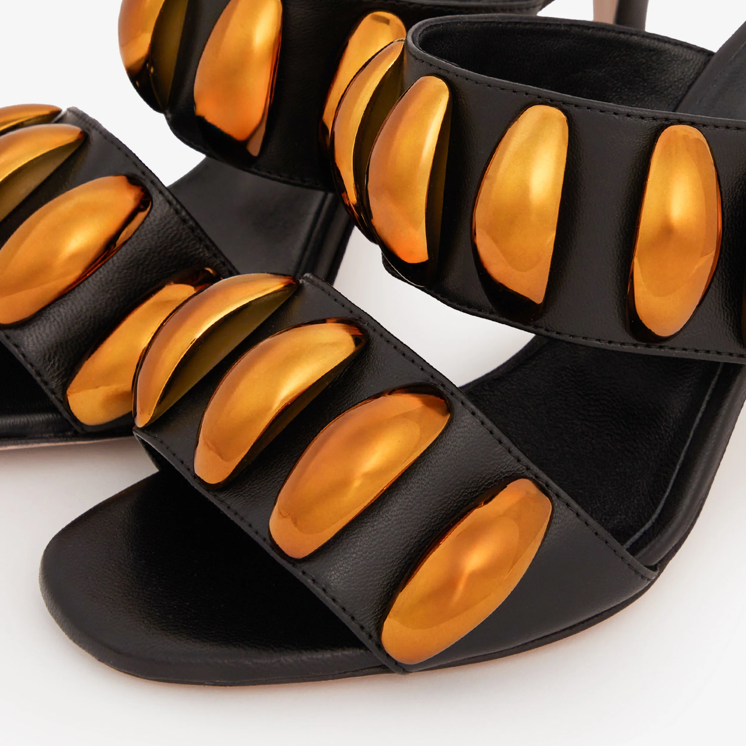 The Eclipse Black & Gold Leather Women Sandal - Image 4