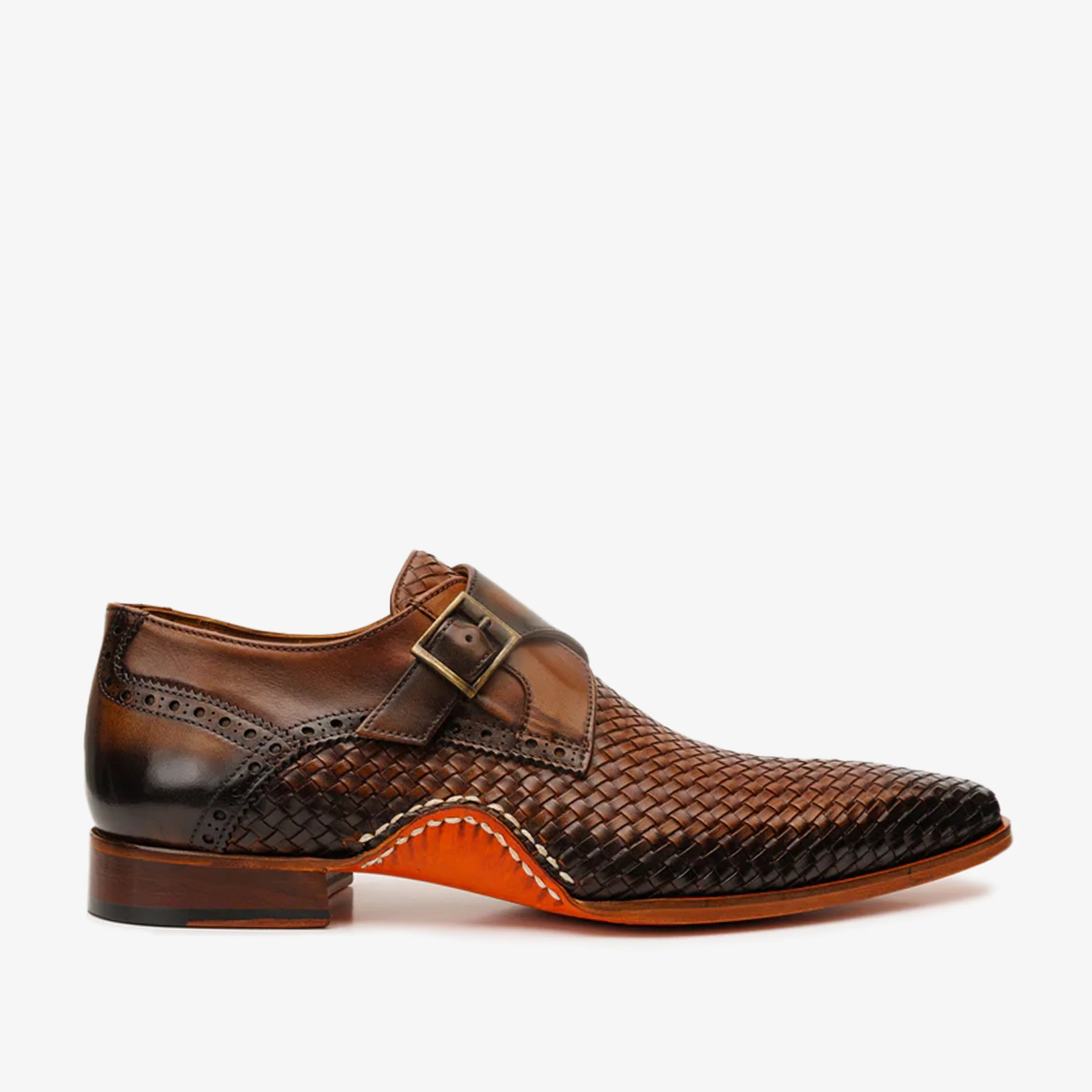 The Rolls Woven Tan Leather Single Monk Strap Handmade Men Shoe