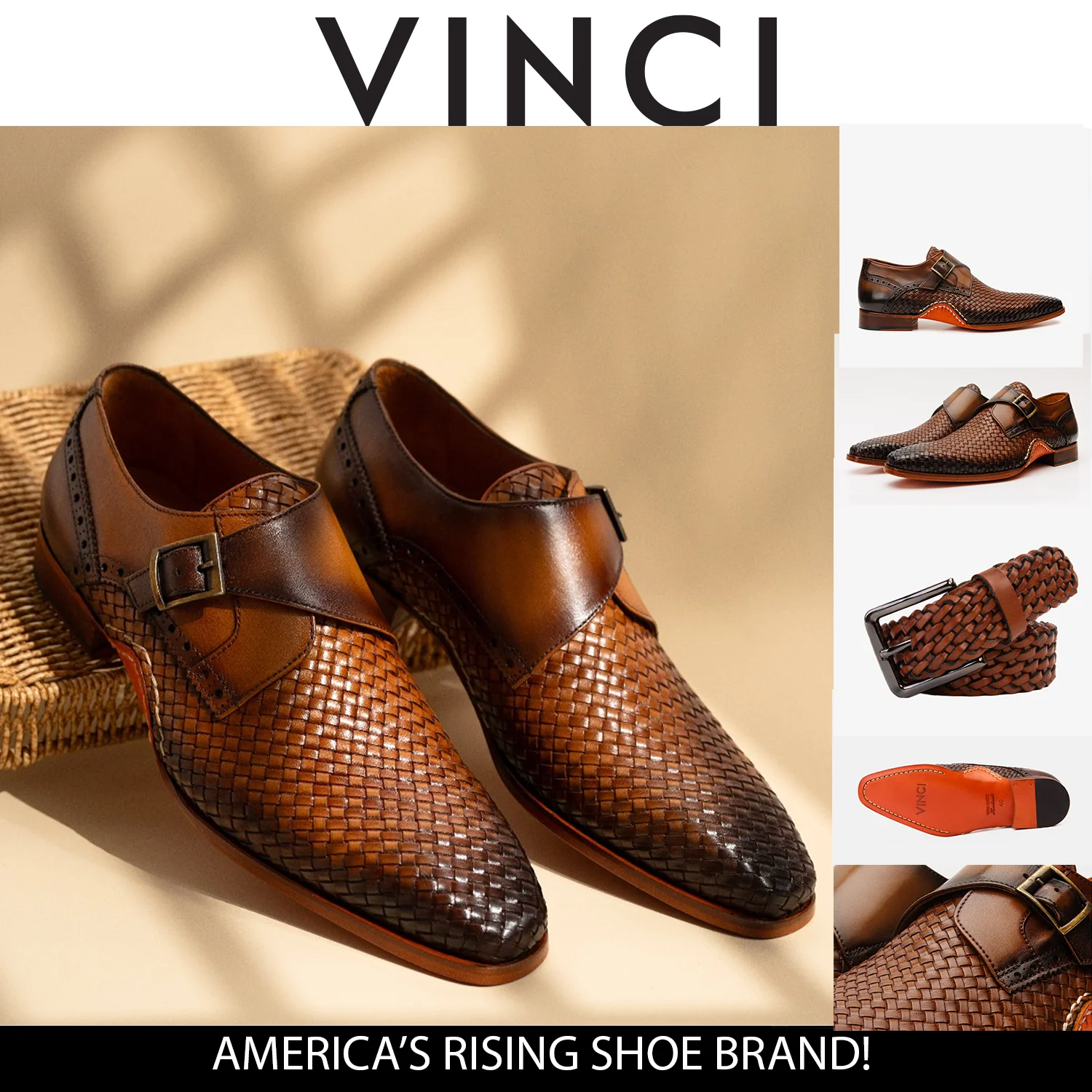The Rolls Woven Tan Leather Single Monk Strap Handmade Men Shoe - Image 3