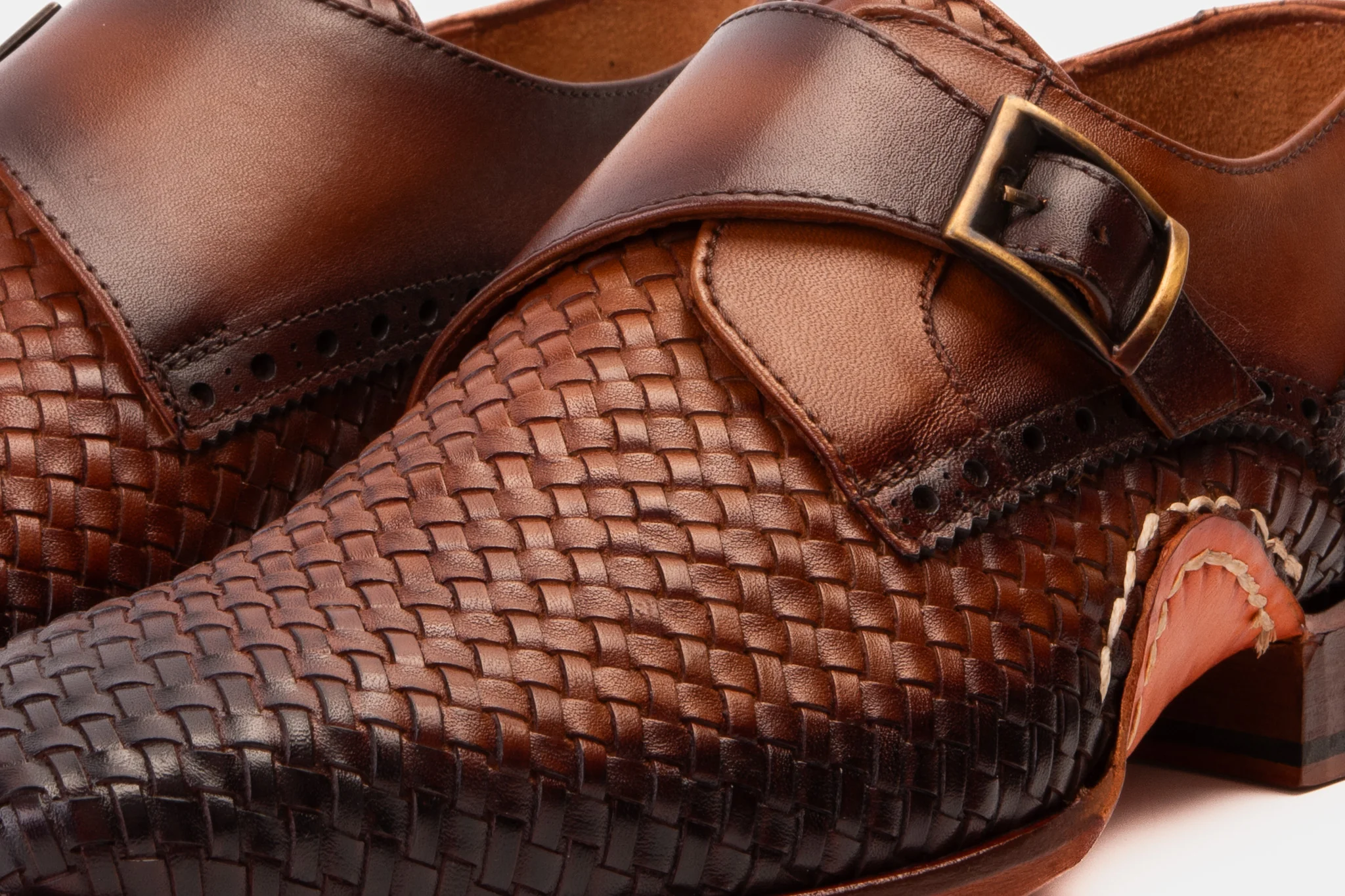 The Rolls Woven Tan Leather Single Monk Strap Handmade Men Shoe - Image 6
