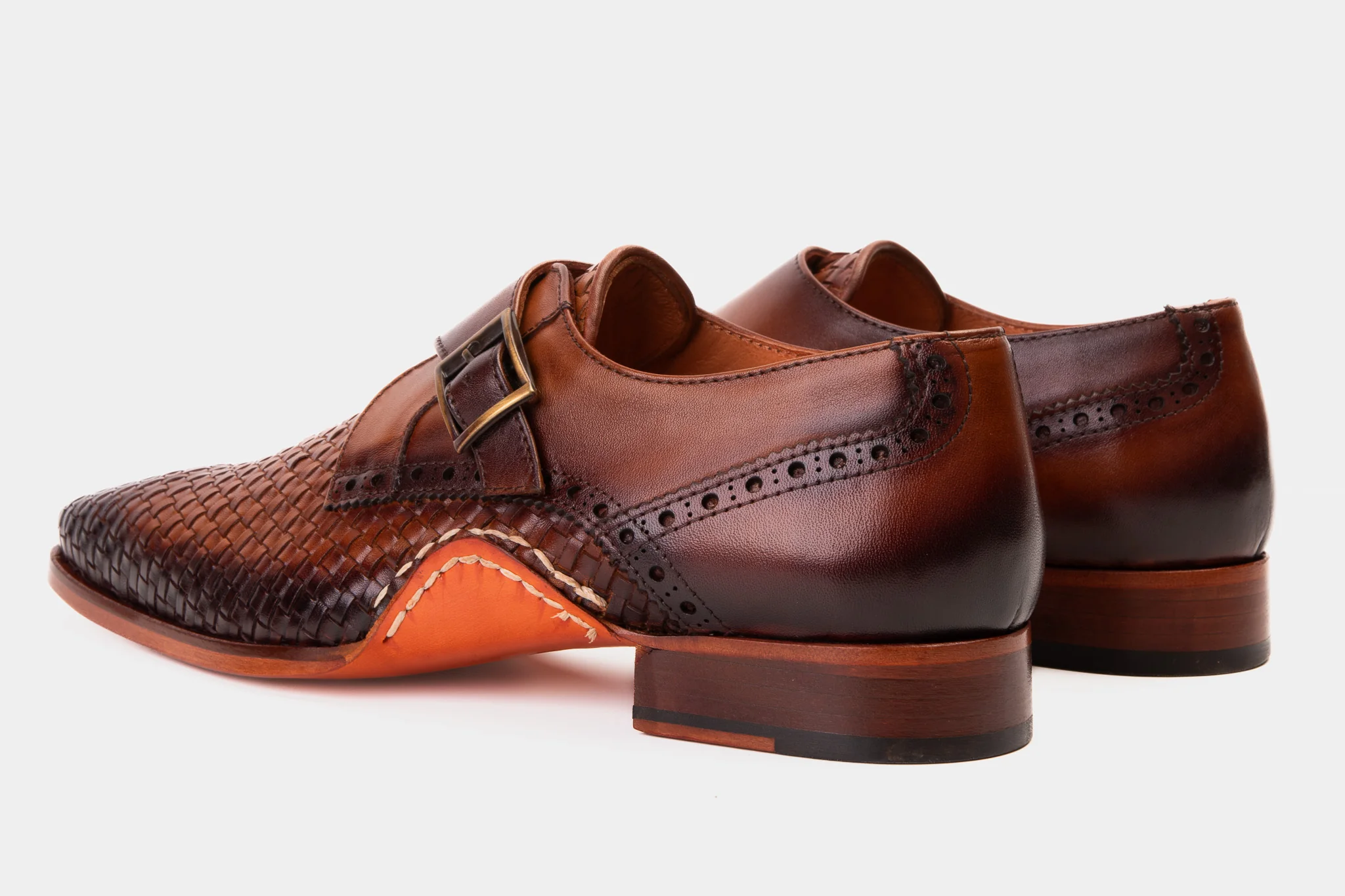 The Rolls Woven Tan Leather Single Monk Strap Handmade Men Shoe - Image 7