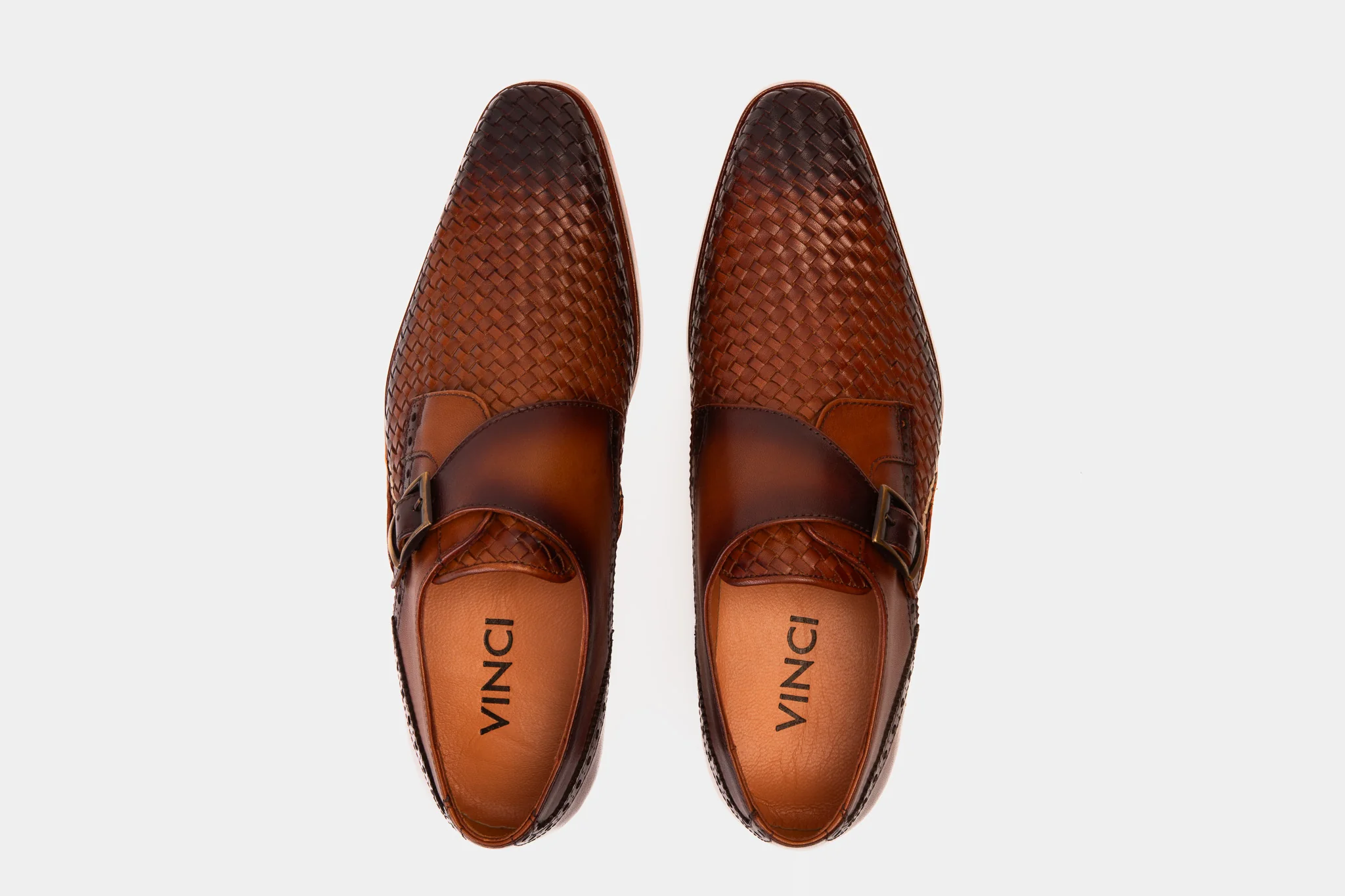 The Rolls Woven Tan Leather Single Monk Strap Handmade Men Shoe - Image 9