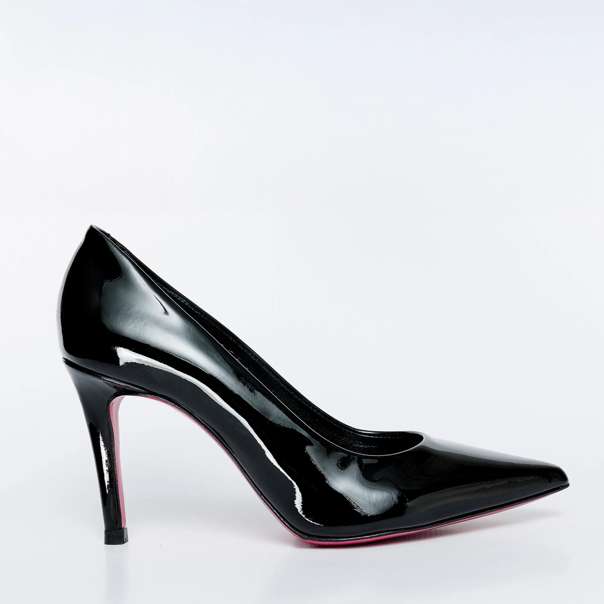 The Ege Black Patent Leather Pump Fuchsia Sole Women Shoe - Image 2
