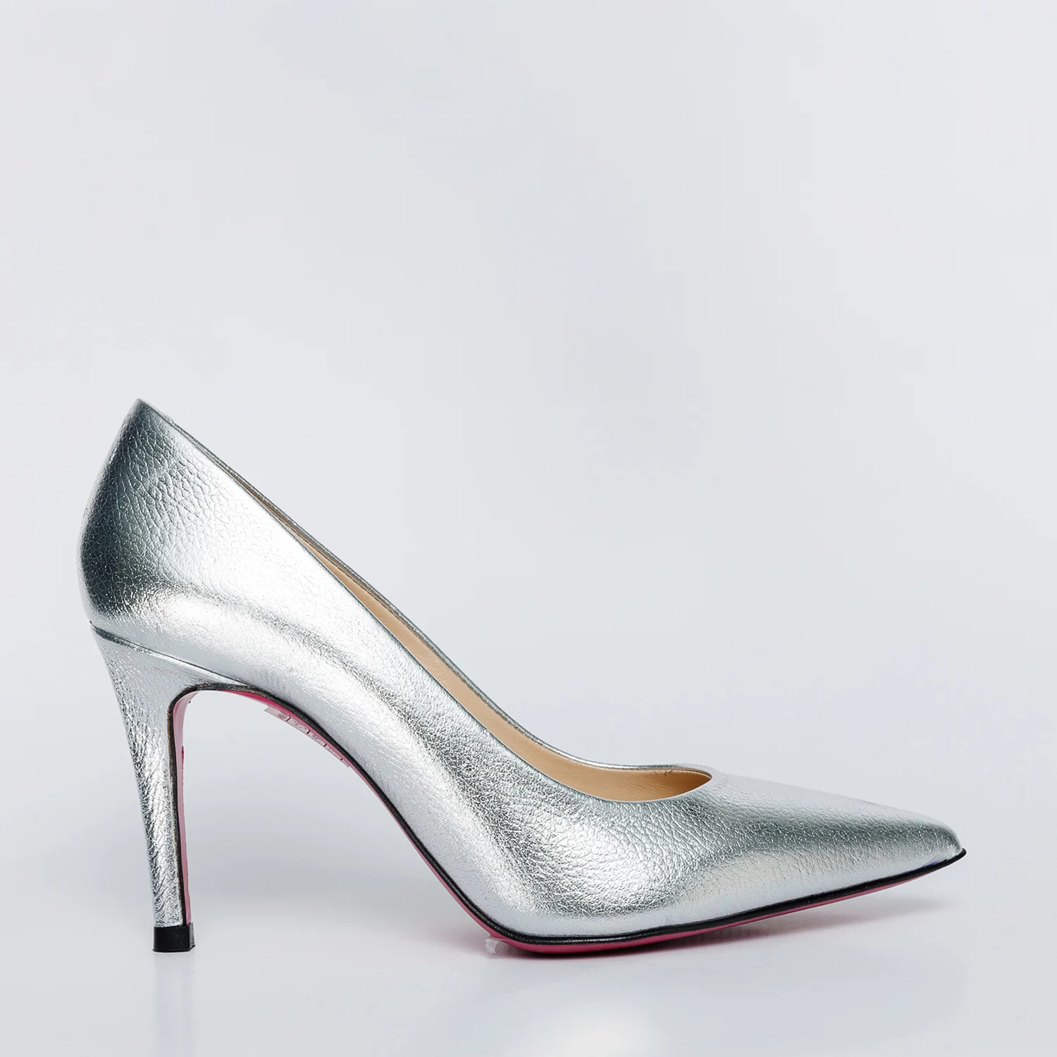 The Ege Silver Leather Pump Fuchsia Sole Women Shoe - Image 2