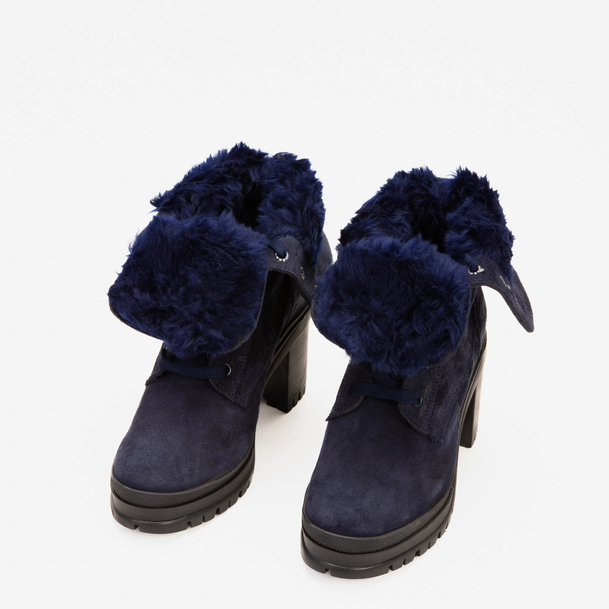 The Elera Navy Blue Leather Block Heel Women Boot - Image 6