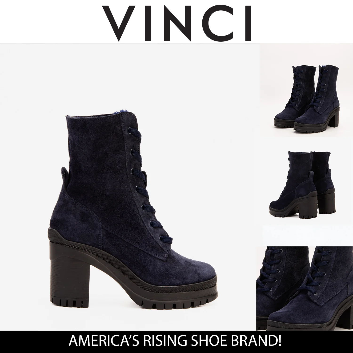 The Elera Navy Blue Leather Block Heel Women Boot - Image 9