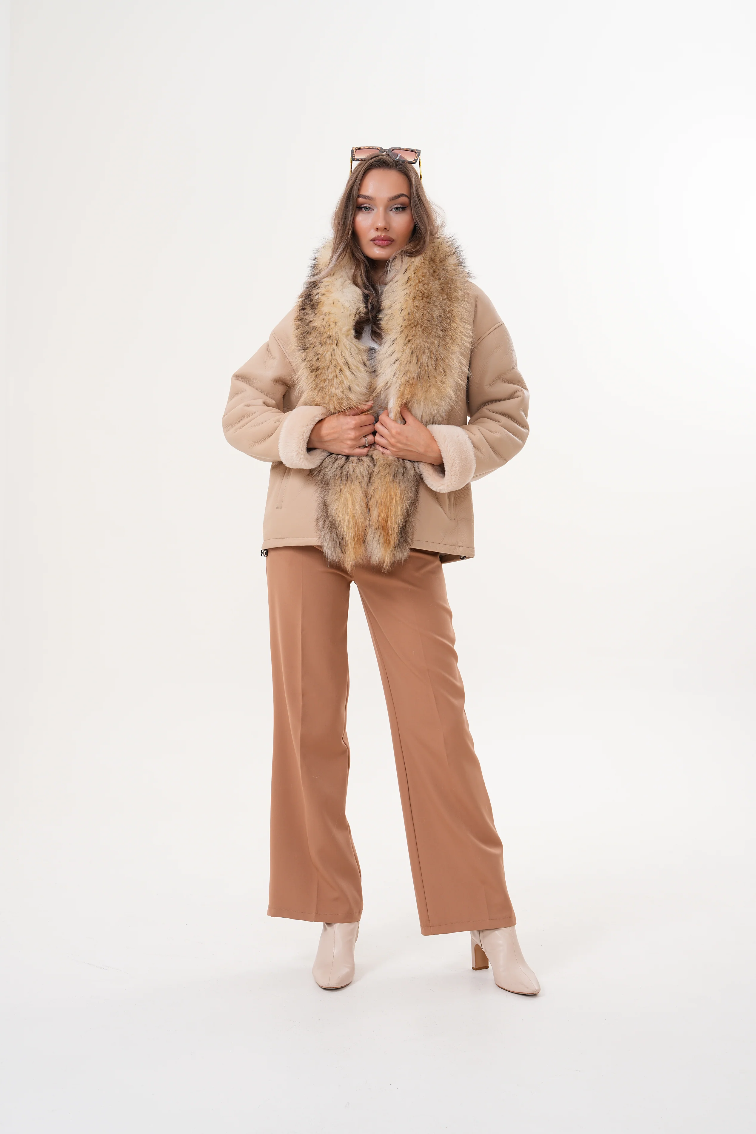The Elise Beige Shearling Leather Women Jacket - Image 7