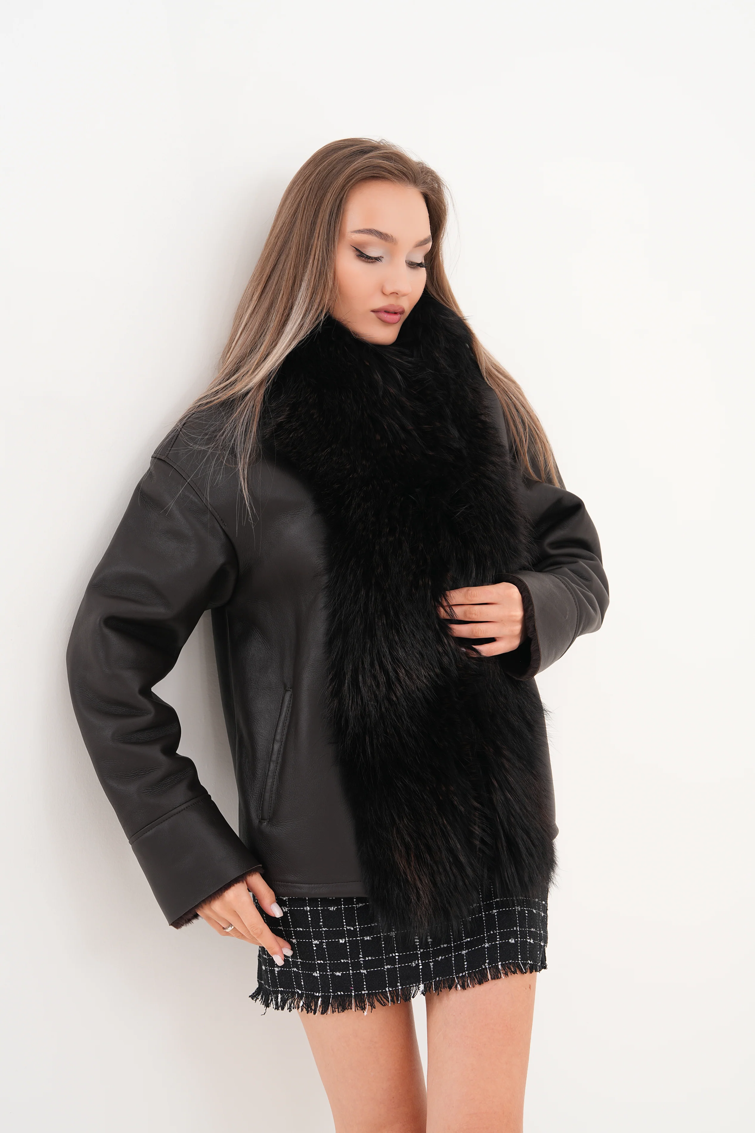 The Elise Black Shearling Leather Jacket - Image 17