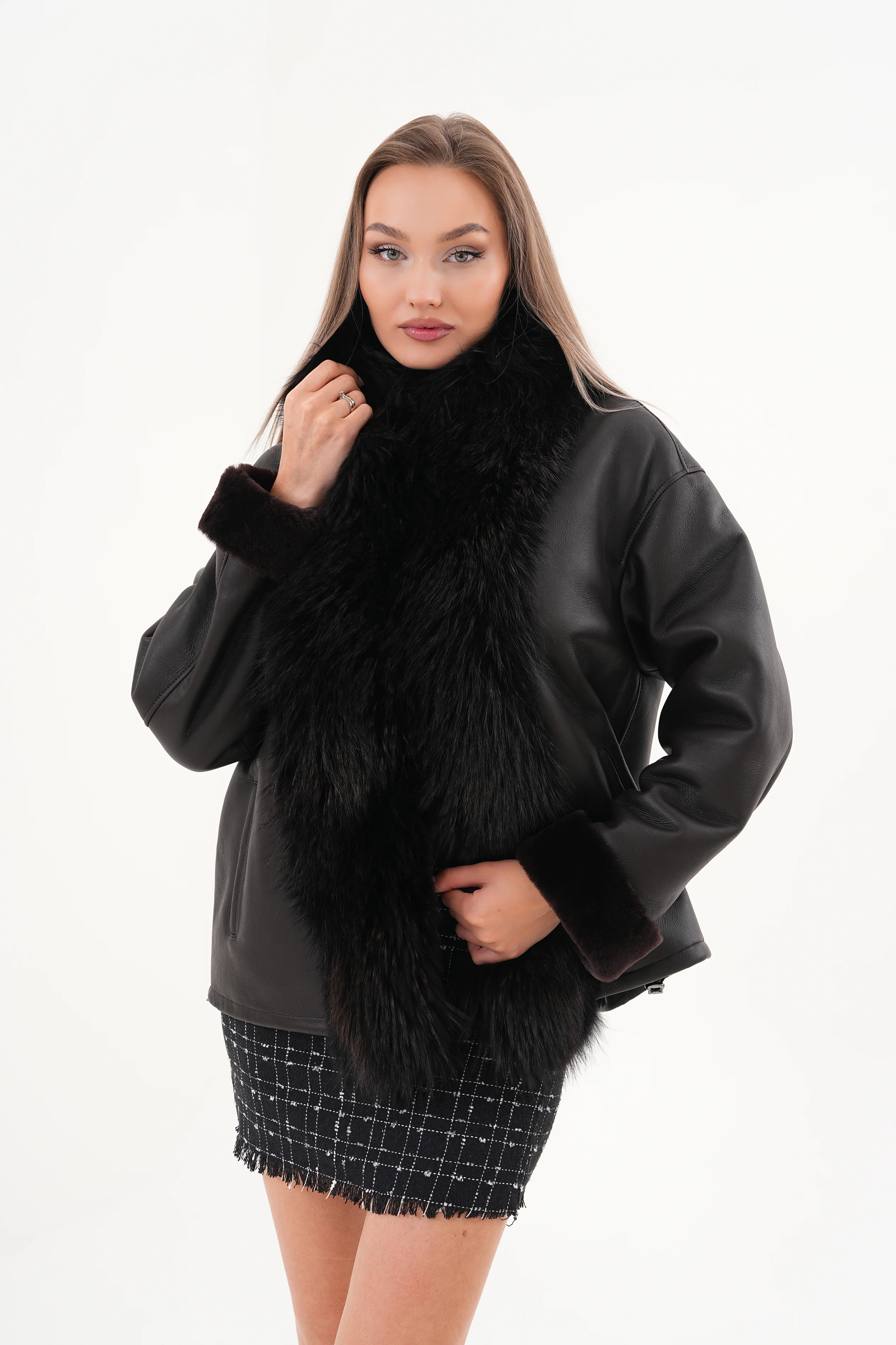 The Elise Black Shearling Leather Jacket - Image 18
