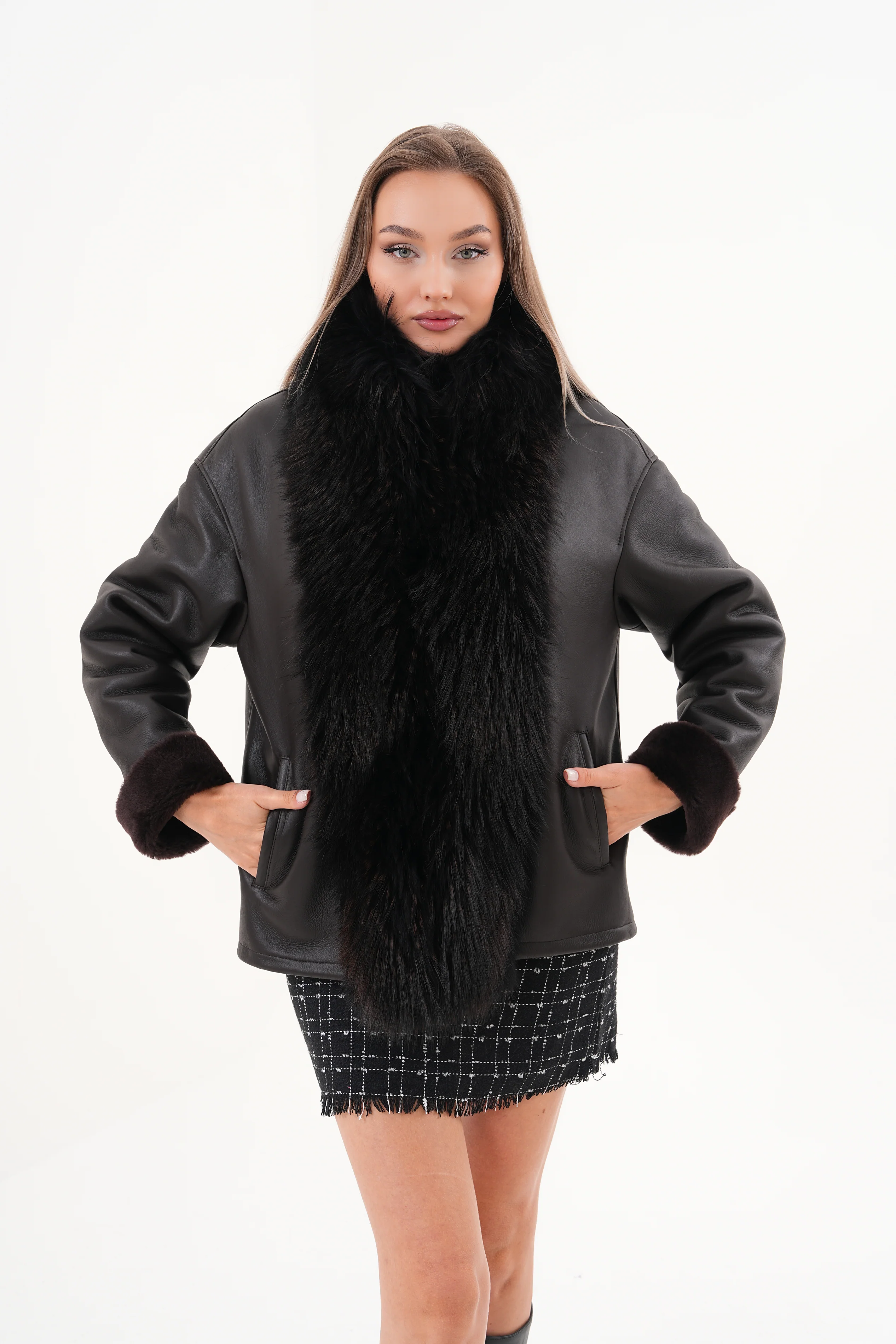 The Elise Black Shearling Leather Jacket - Image 19