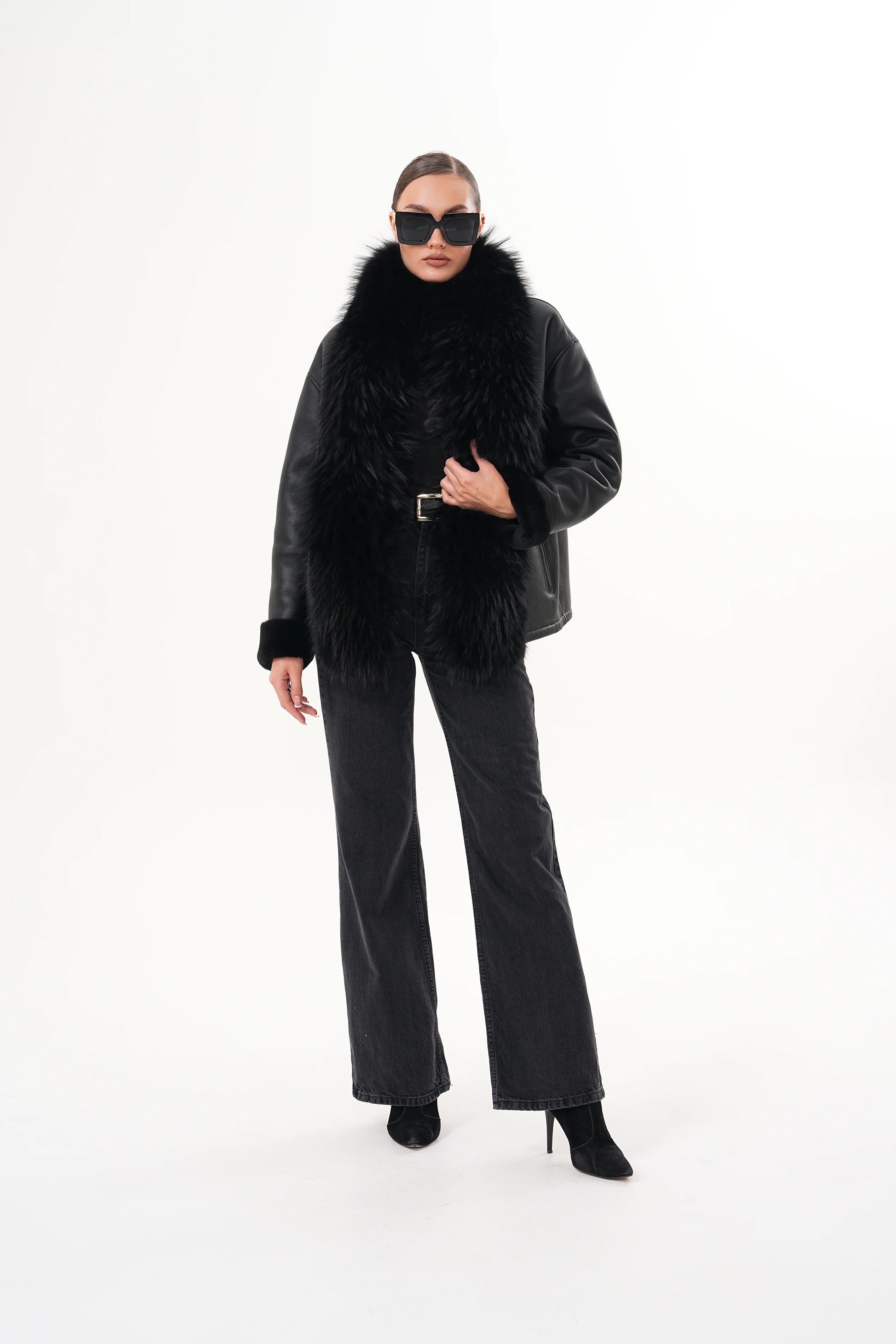 The Elise Black Shearling Leather Jacket - Image 20