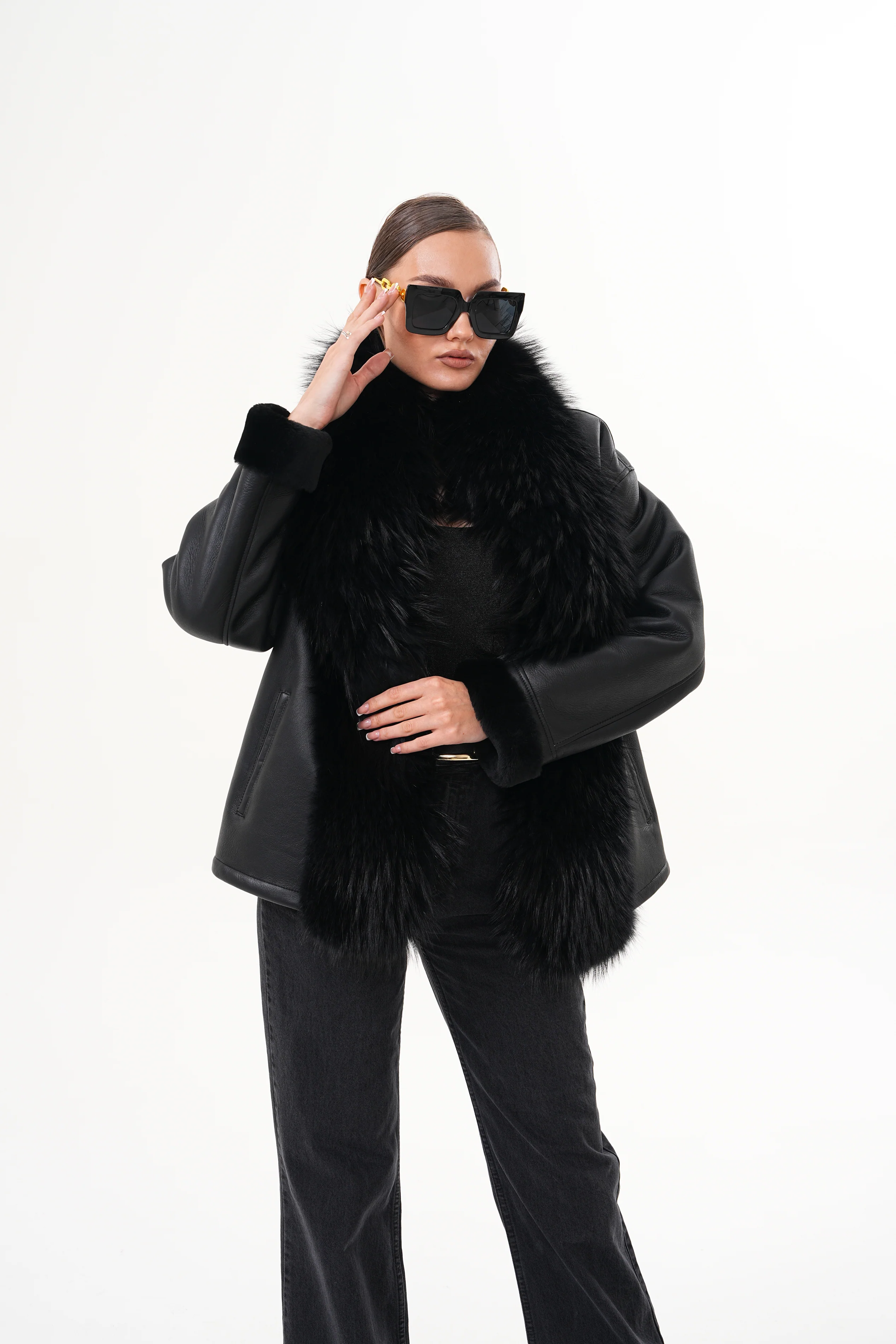 The Elise Black Shearling Leather Jacket - Image 23