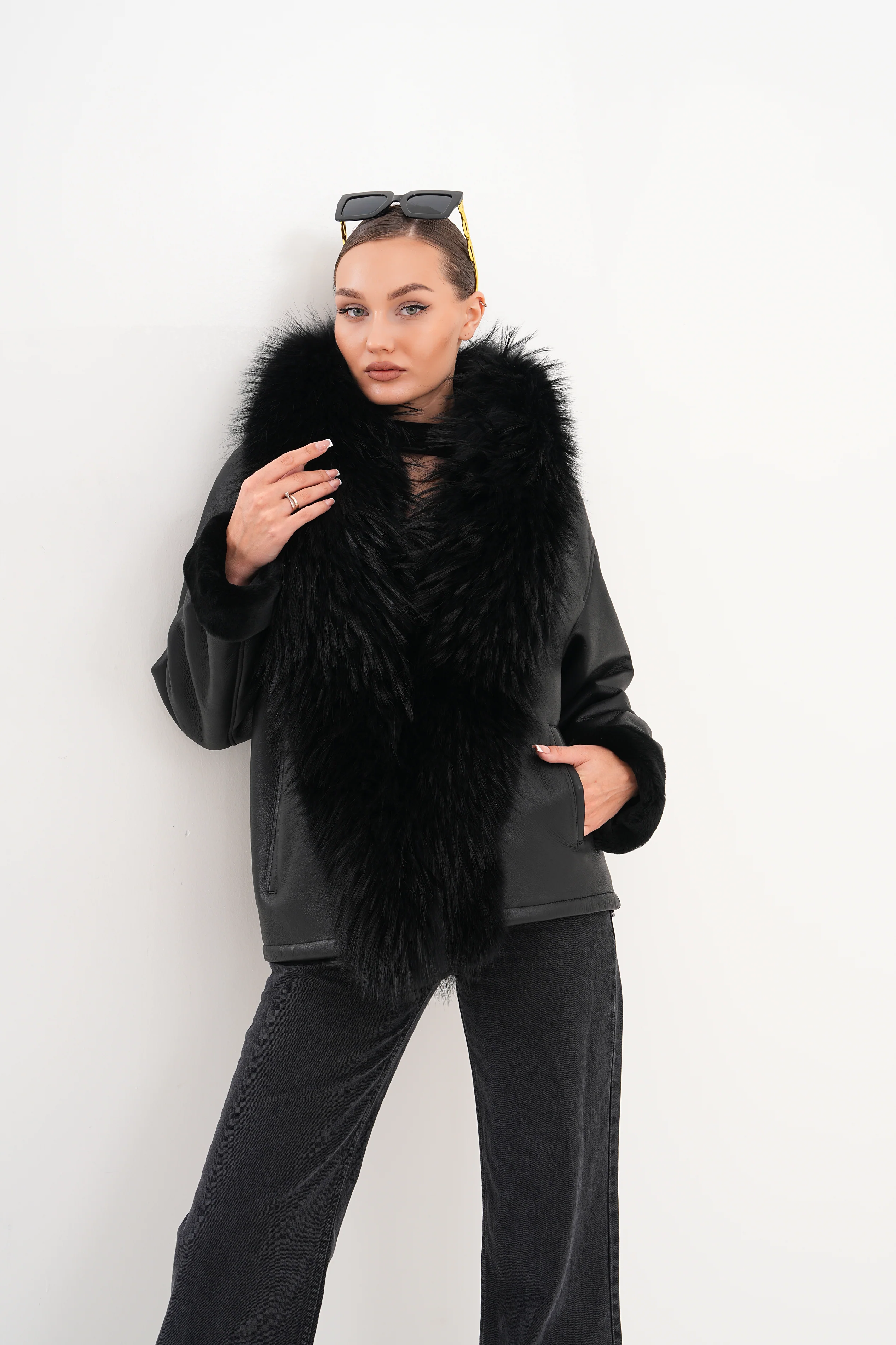 The Elise Black Shearling Leather Jacket - Image 25