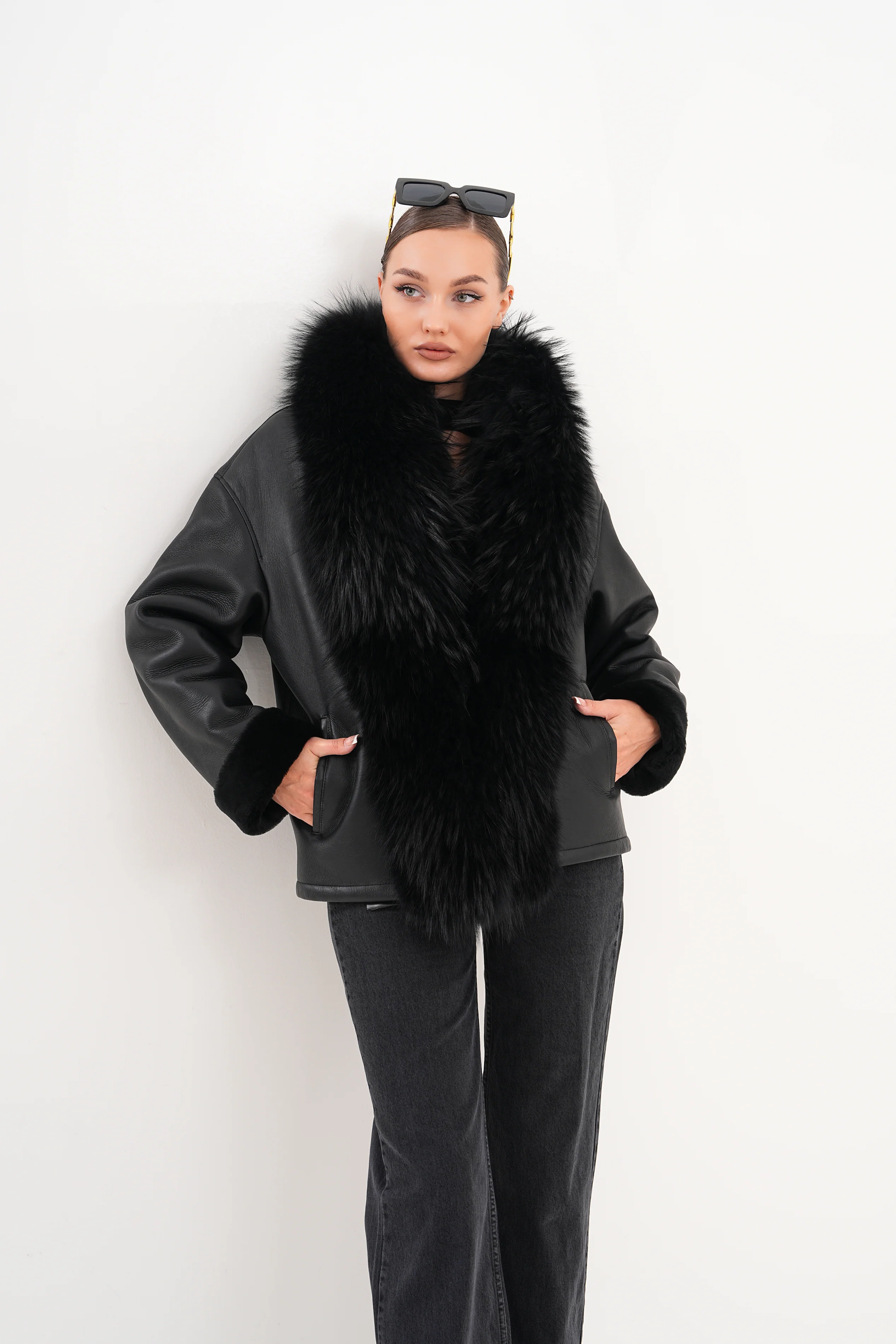The Elise Black Shearling Leather Jacket - Image 26