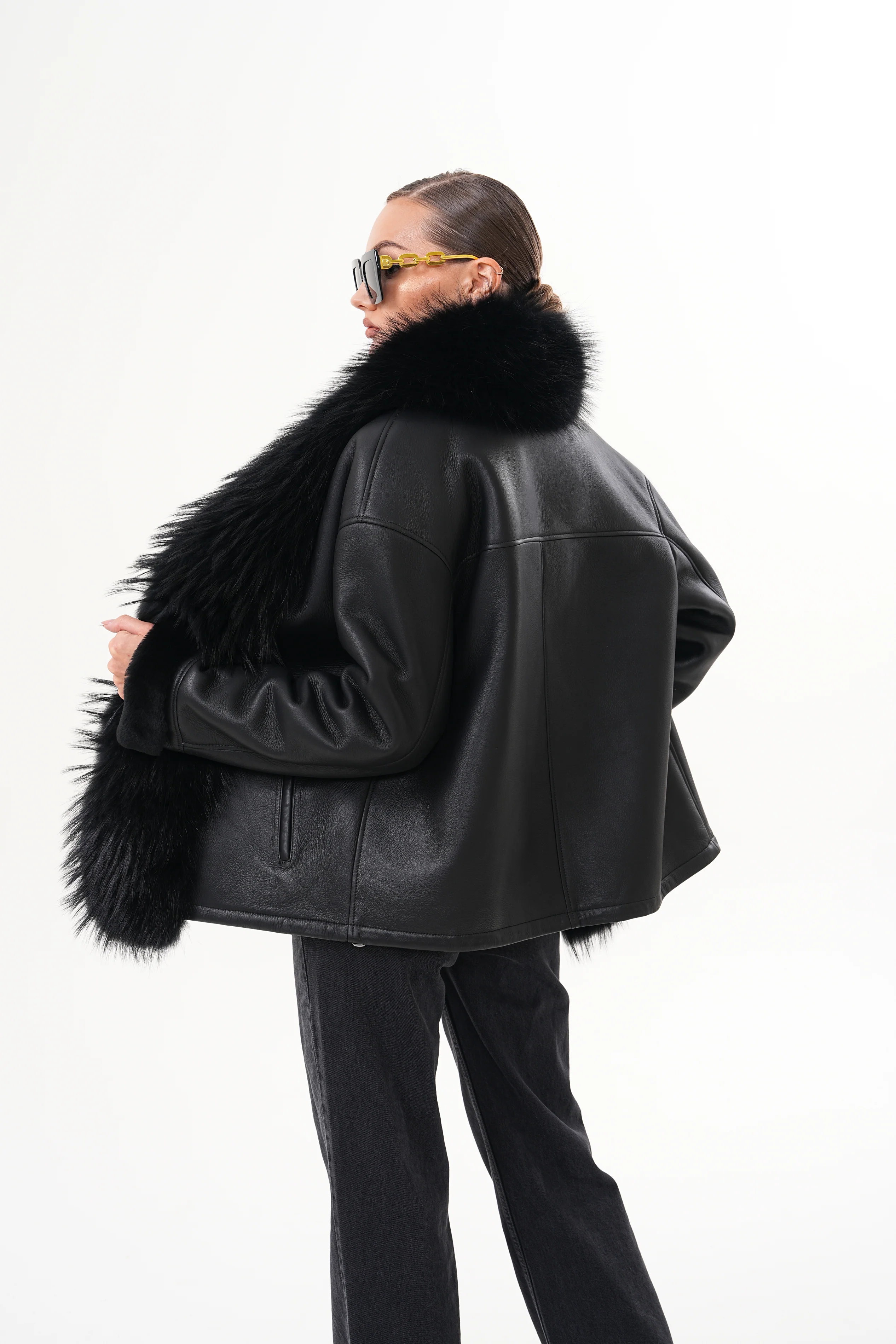 The Elise Black Shearling Leather Jacket - Image 7