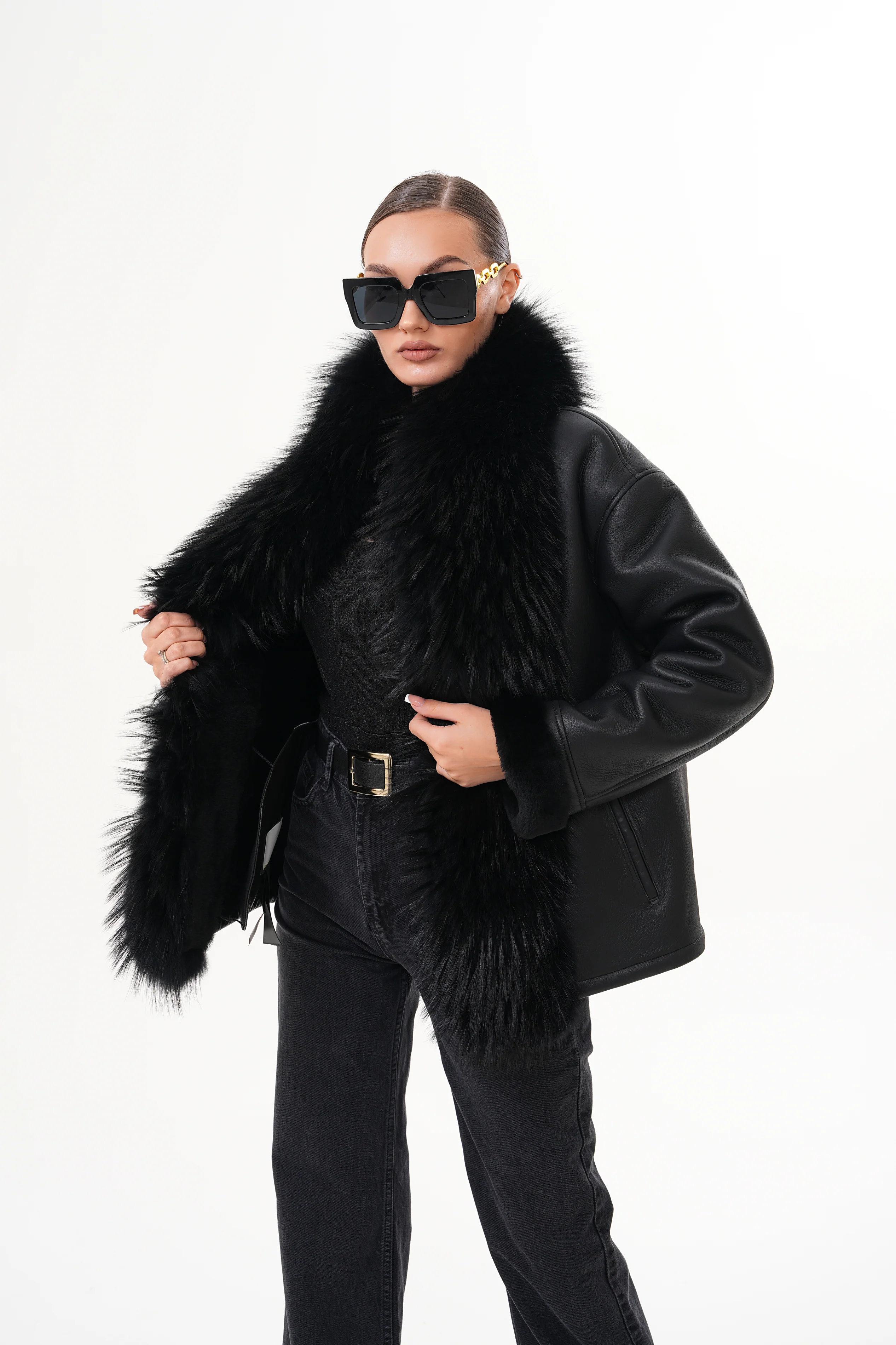 The Elise Black Shearling Leather Jacket - Image 9