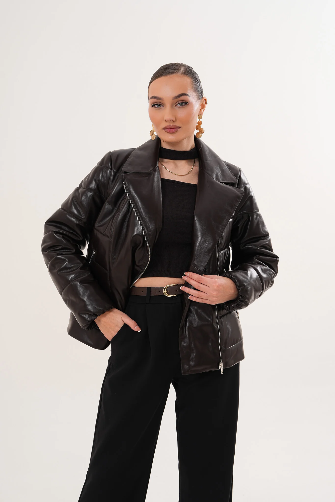 The Elvaris Dark Chocolate Leather Women Jacket with Fur Collar - Image 4