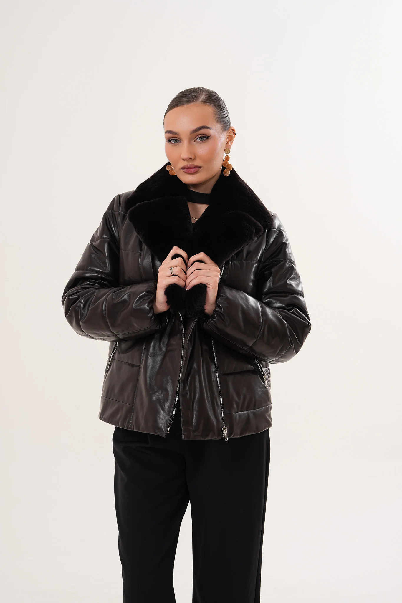 The Elvaris Dark Chocolate Leather Women Jacket with Fur Collar - Image 5