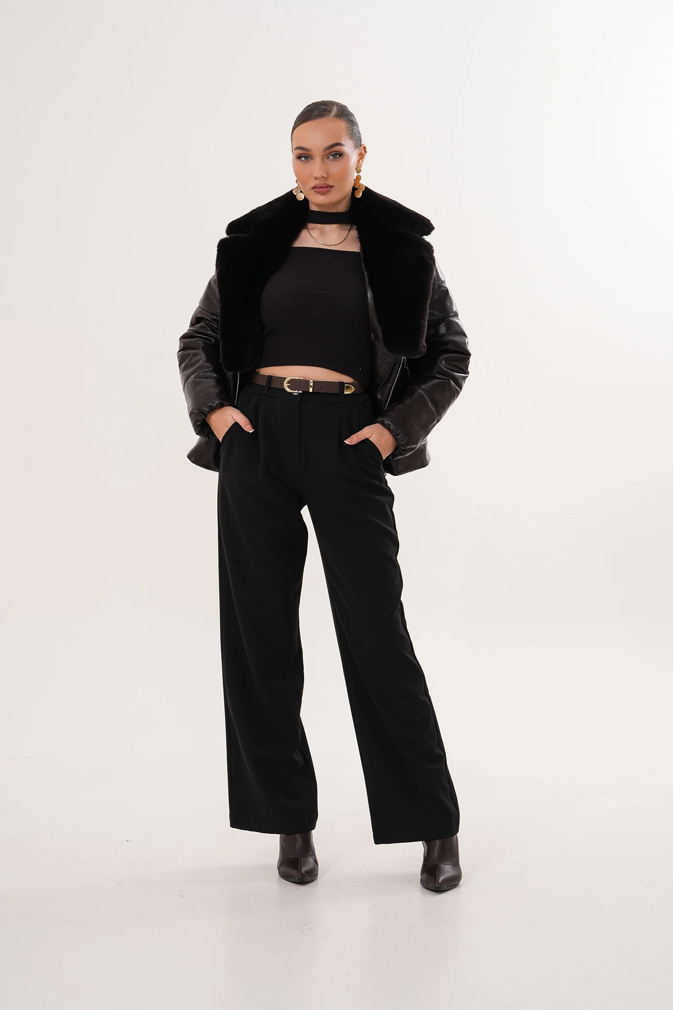 The Elvaris Dark Chocolate Leather Women Jacket with Fur Collar - Image 8
