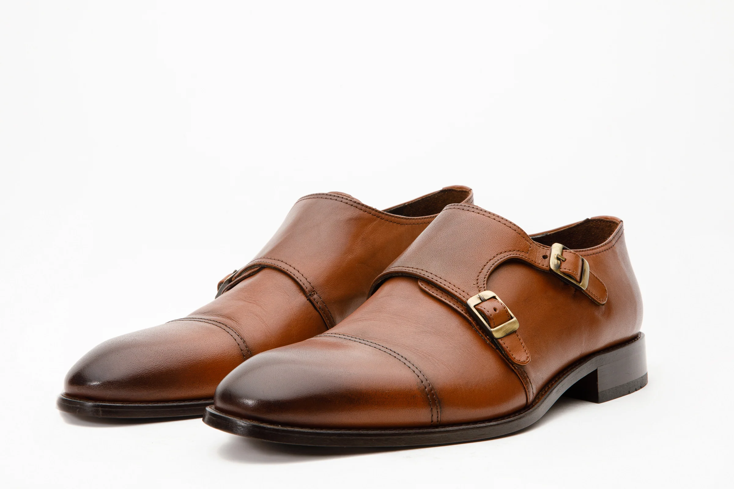 The Essen Brown Cap Toe Double Monk Strap Men Shoe - Image 2