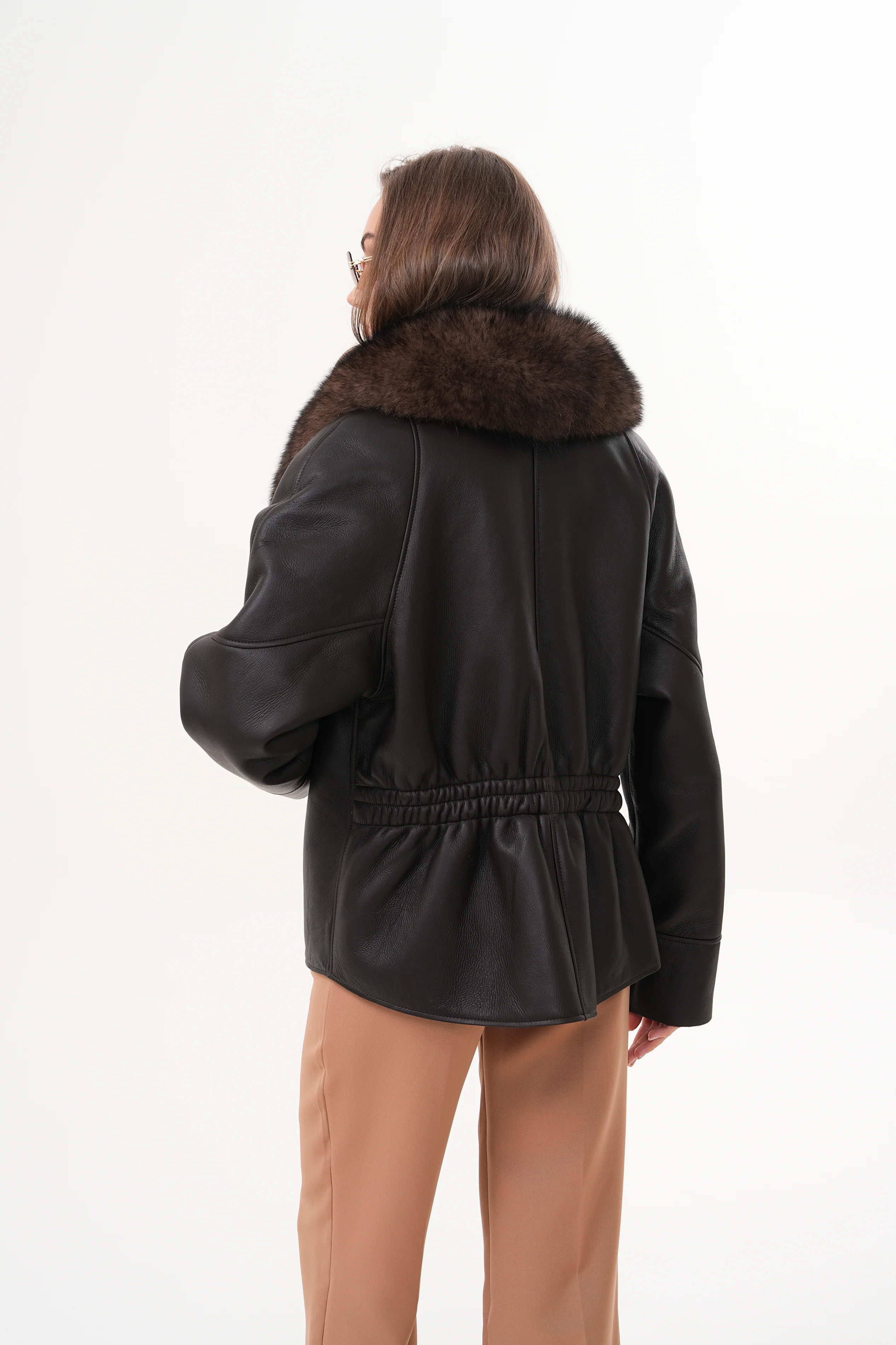 The Estelle Black & Brown Shearling Leather Women Jacket - Image 7