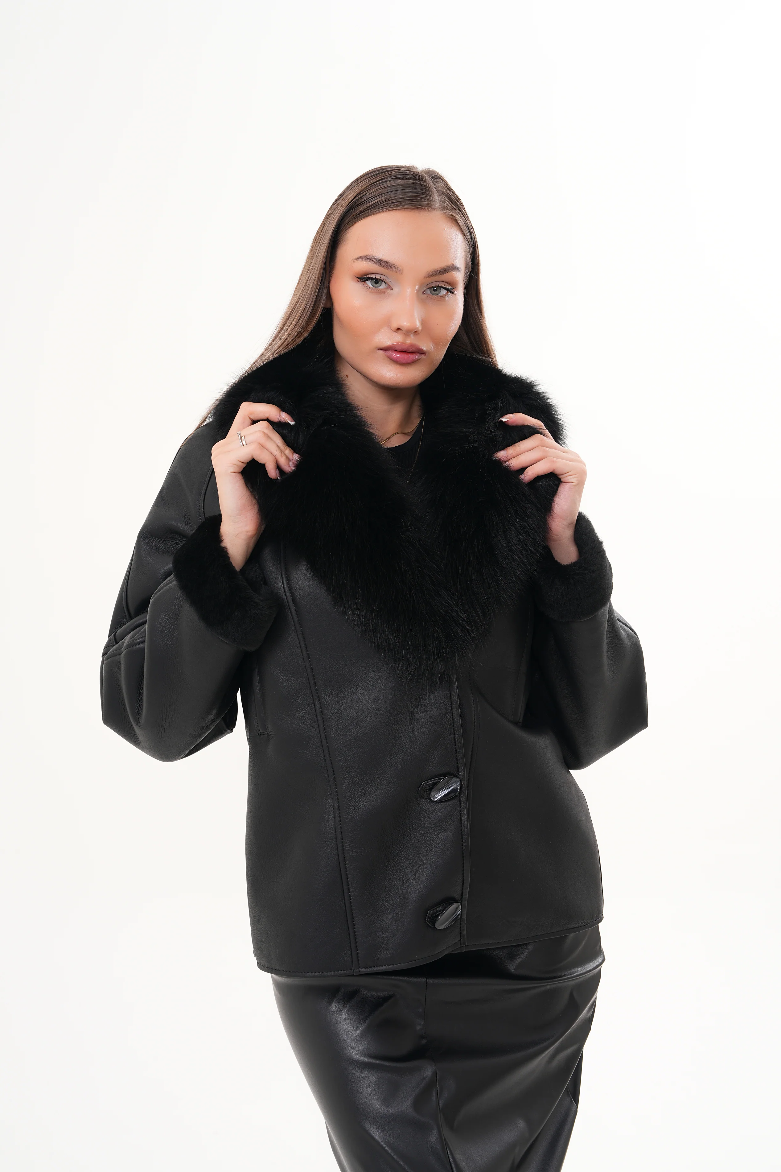 The Estelle Black Shearling Leather Women Jacket