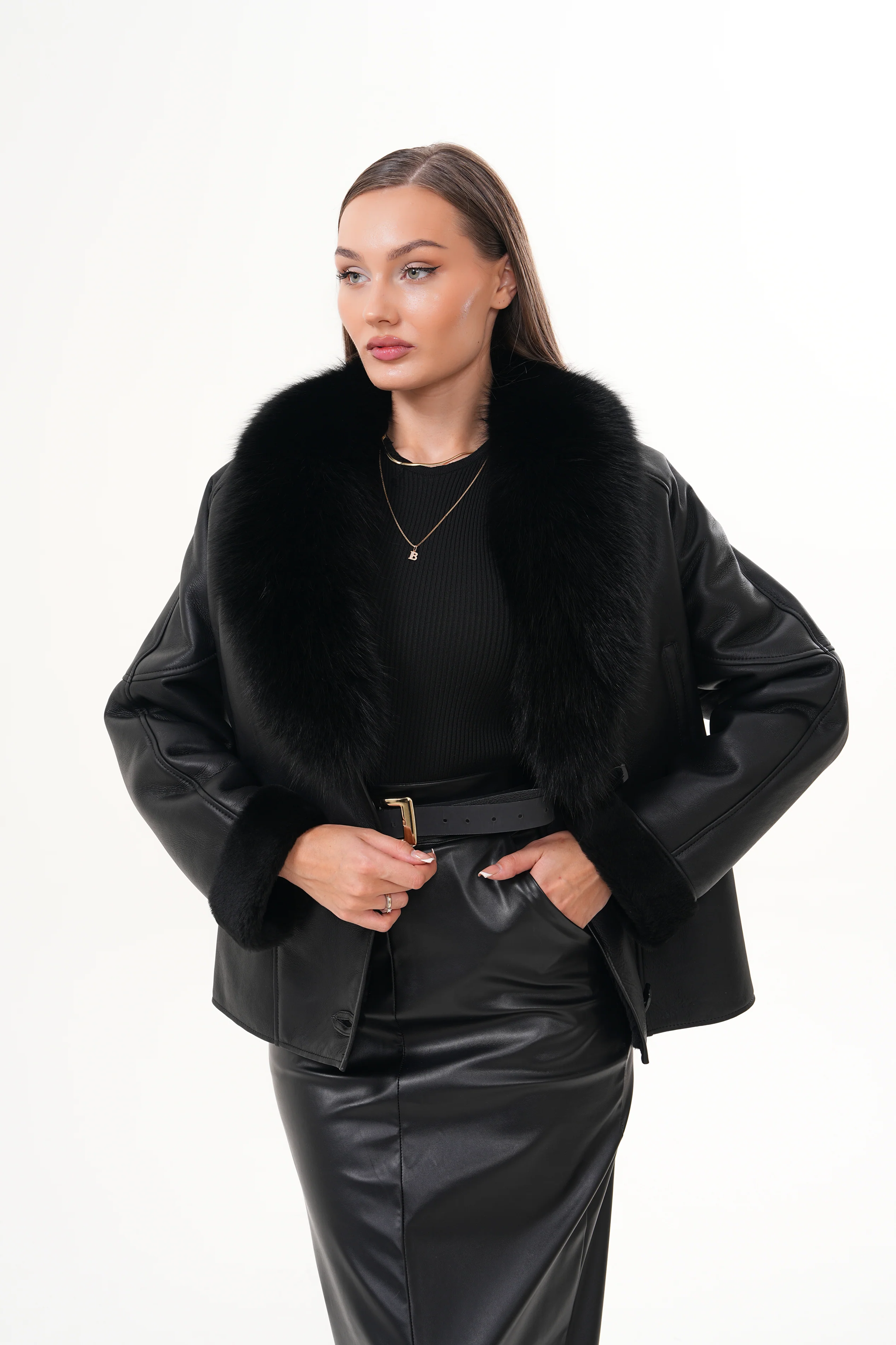The Estelle Black Shearling Leather Women Jacket - Image 11