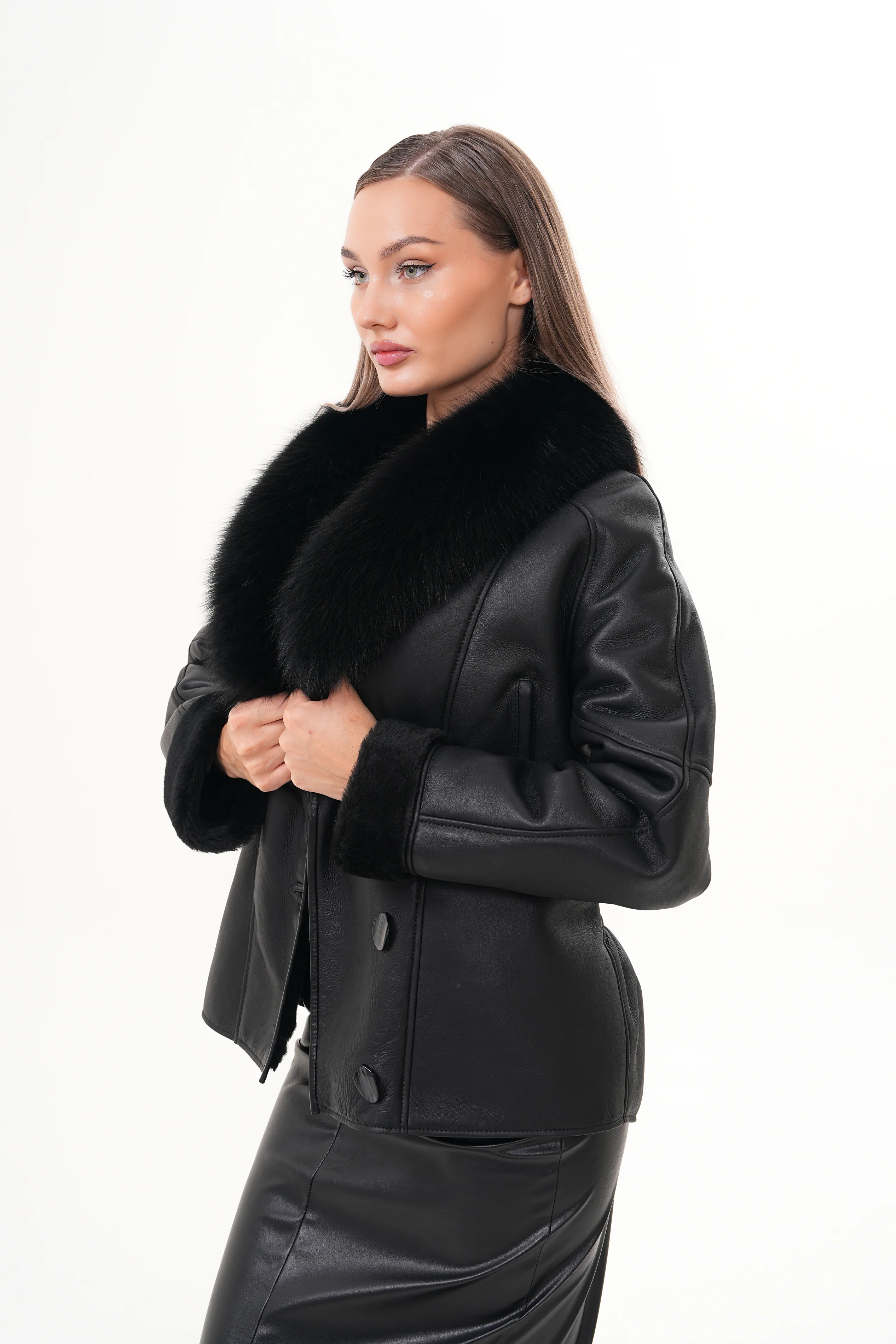 The Estelle Black Shearling Leather Women Jacket - Image 12