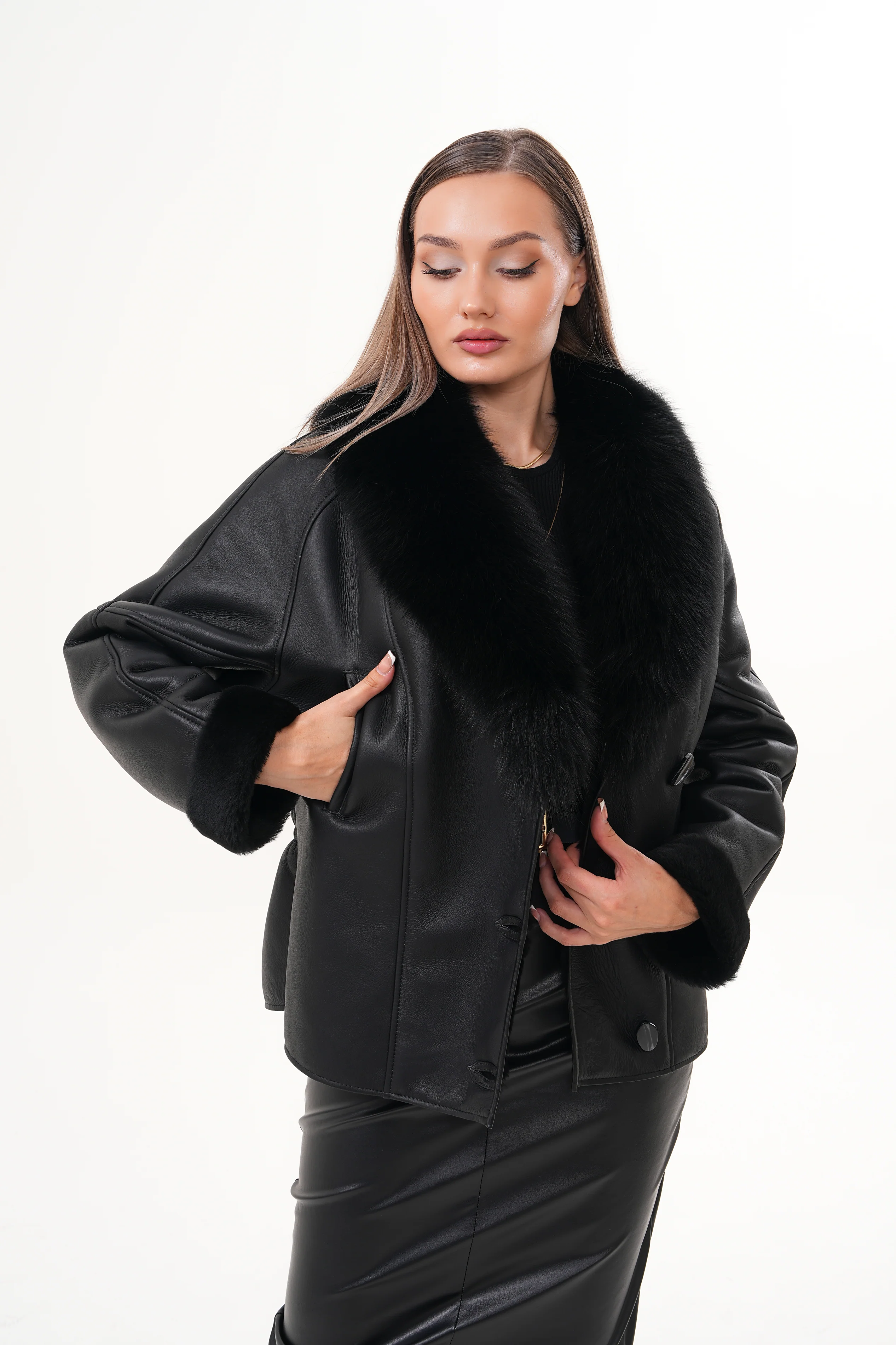 The Estelle Black Shearling Leather Women Jacket - Image 13