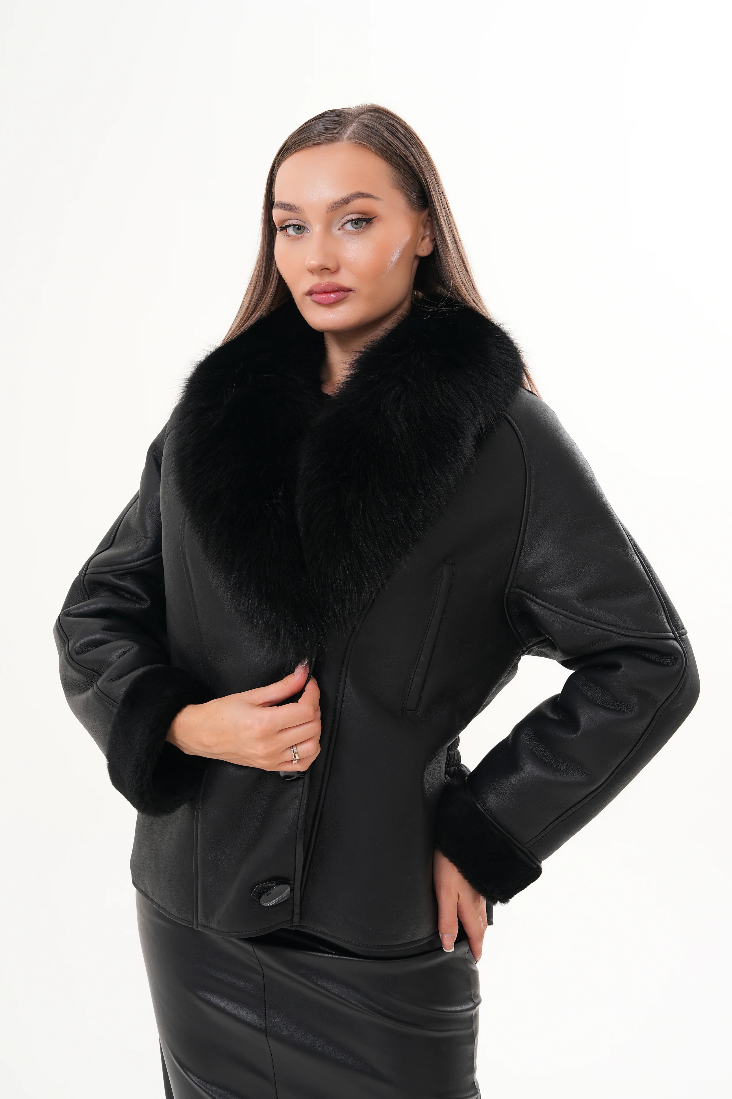 The Estelle Black Shearling Leather Women Jacket - Image 2