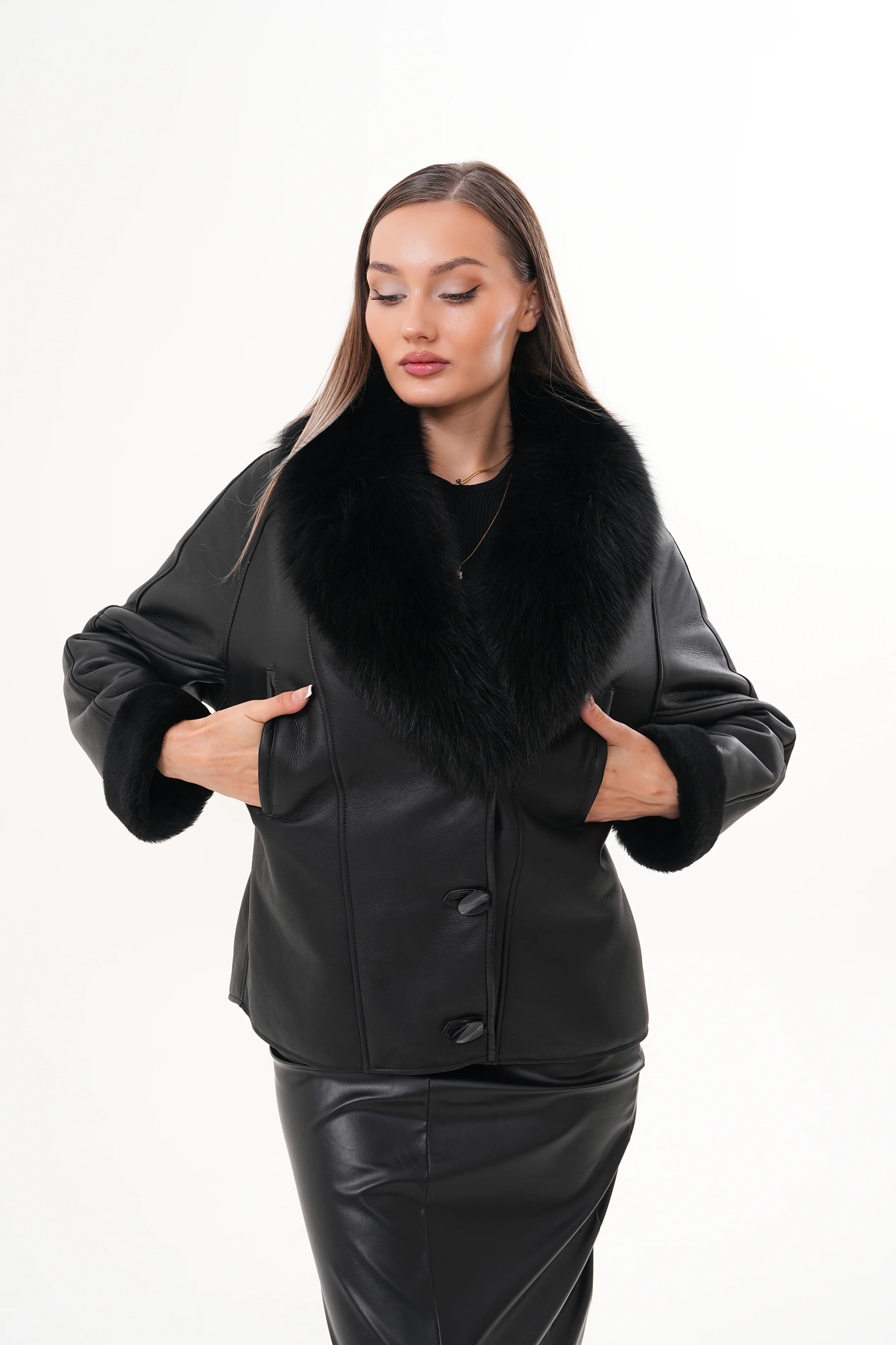 The Estelle Black Shearling Leather Women Jacket - Image 3