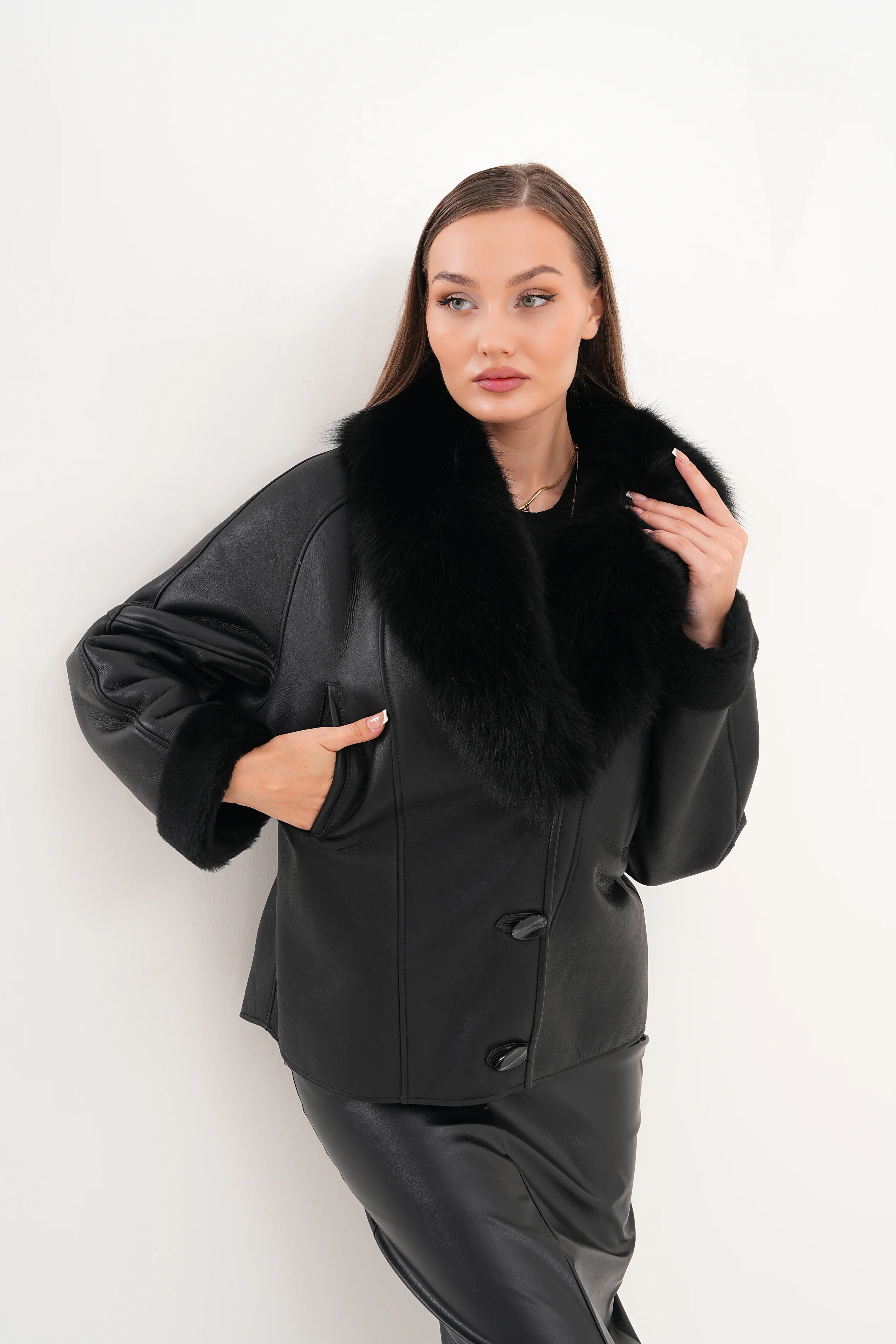 The Estelle Black Shearling Leather Women Jacket - Image 5