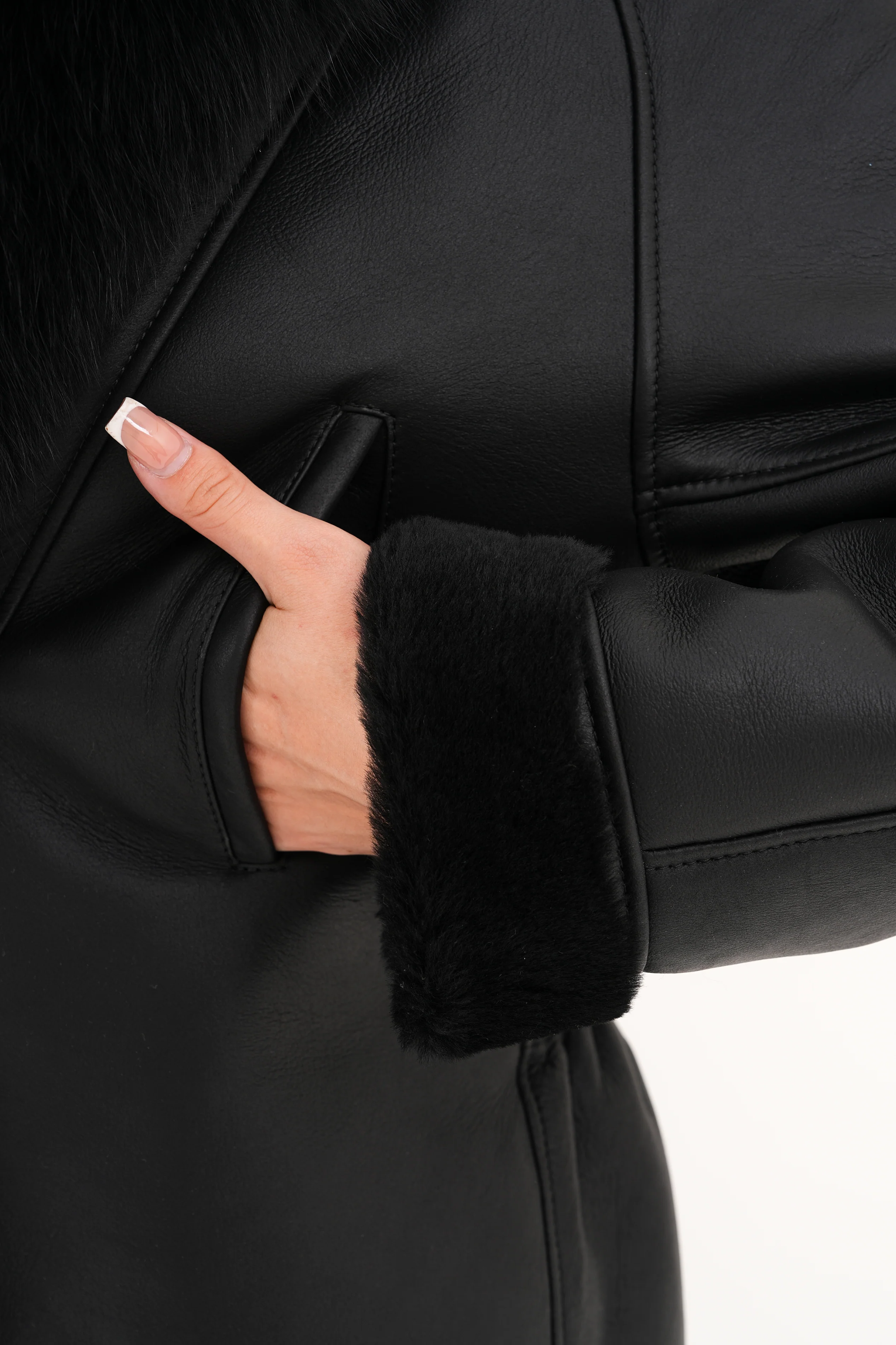 The Estelle Black Shearling Leather Women Jacket - Image 6