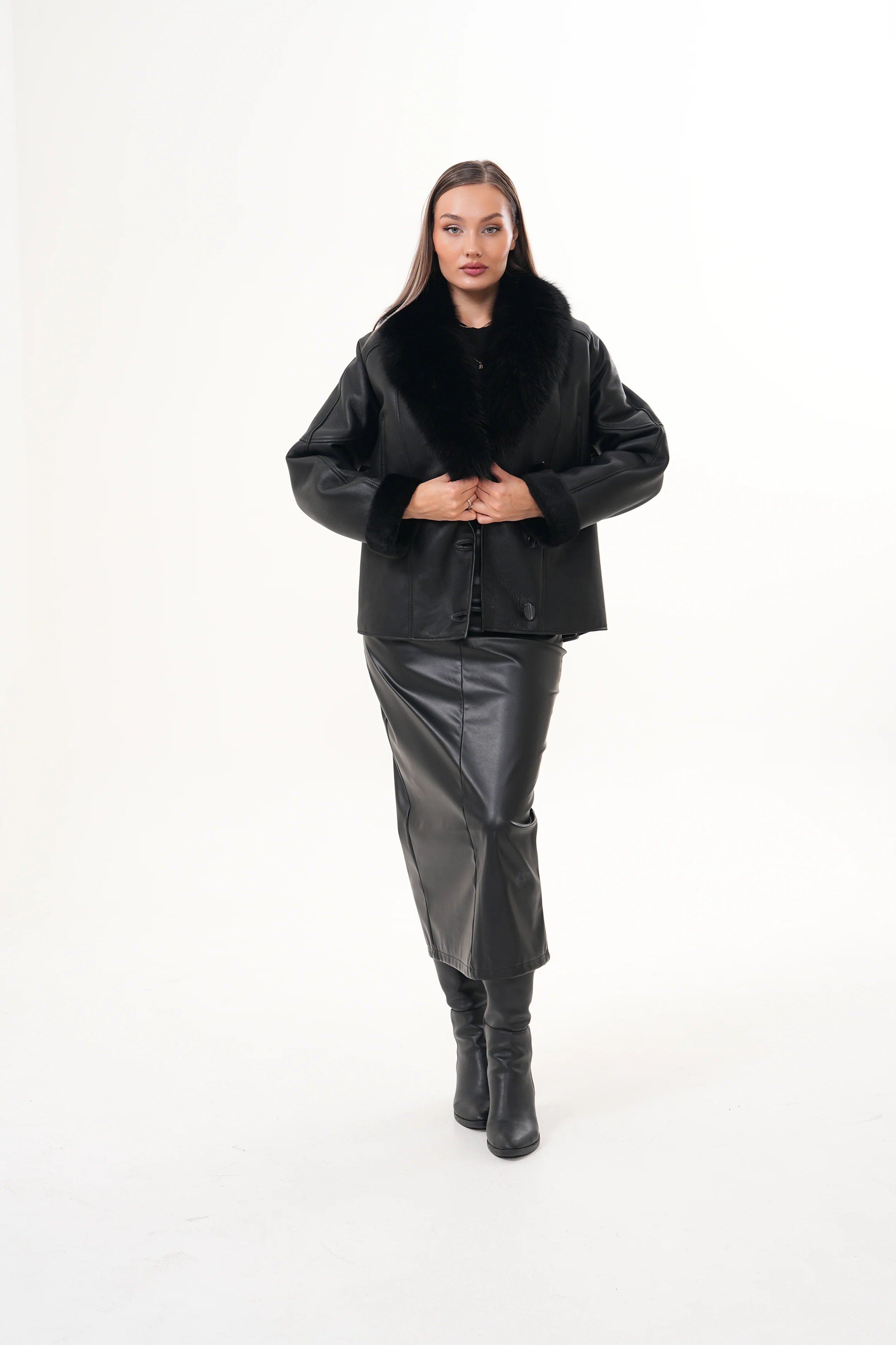 The Estelle Black Shearling Leather Women Jacket - Image 8