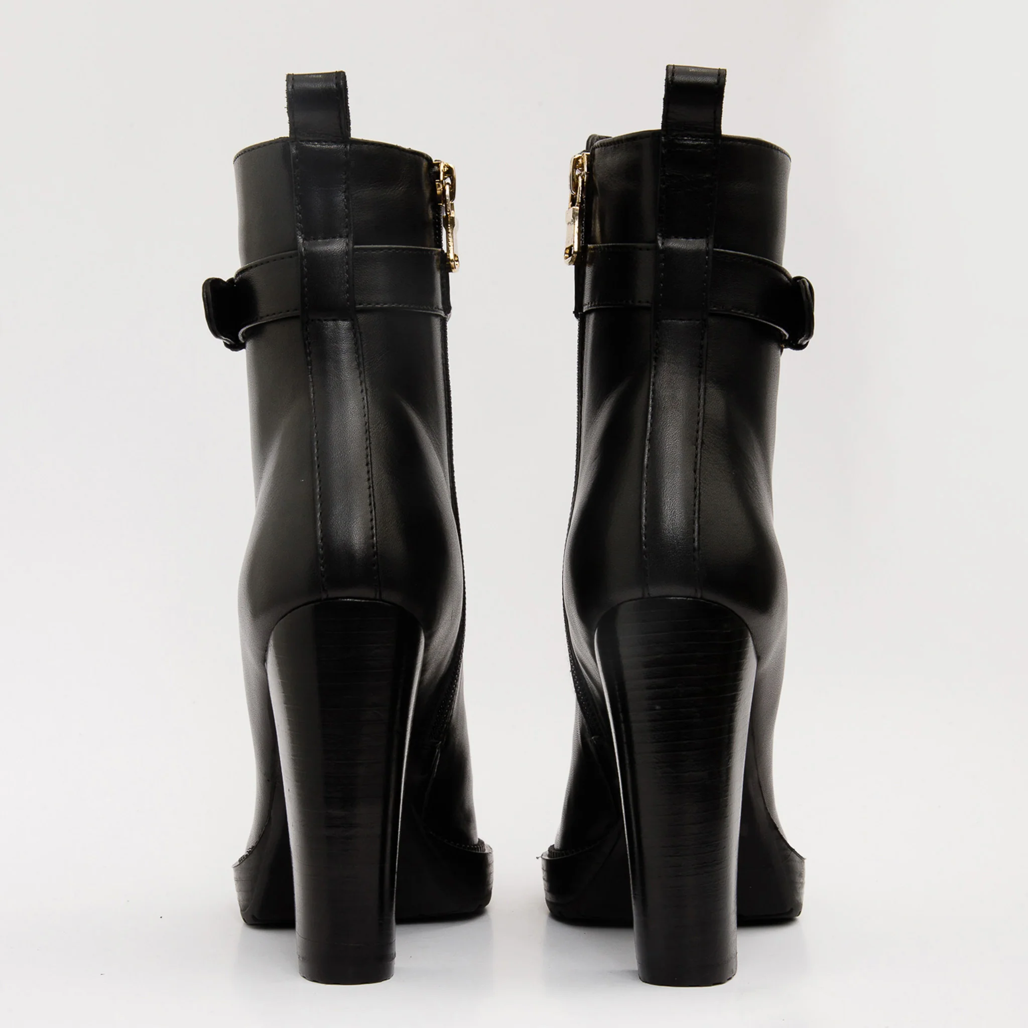 The Estrada Black Leather Lace-Up Platform Heel Mid Calf Women Boot - Image 4