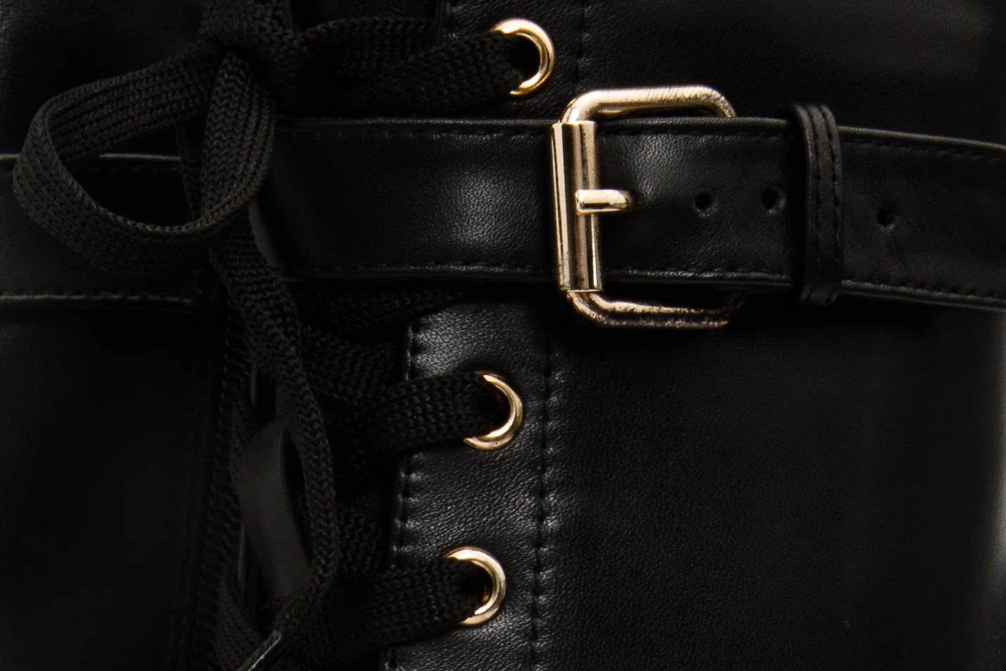 The Estrada Black Leather Lace-Up Platform Heel Mid Calf Women Boot - Image 5
