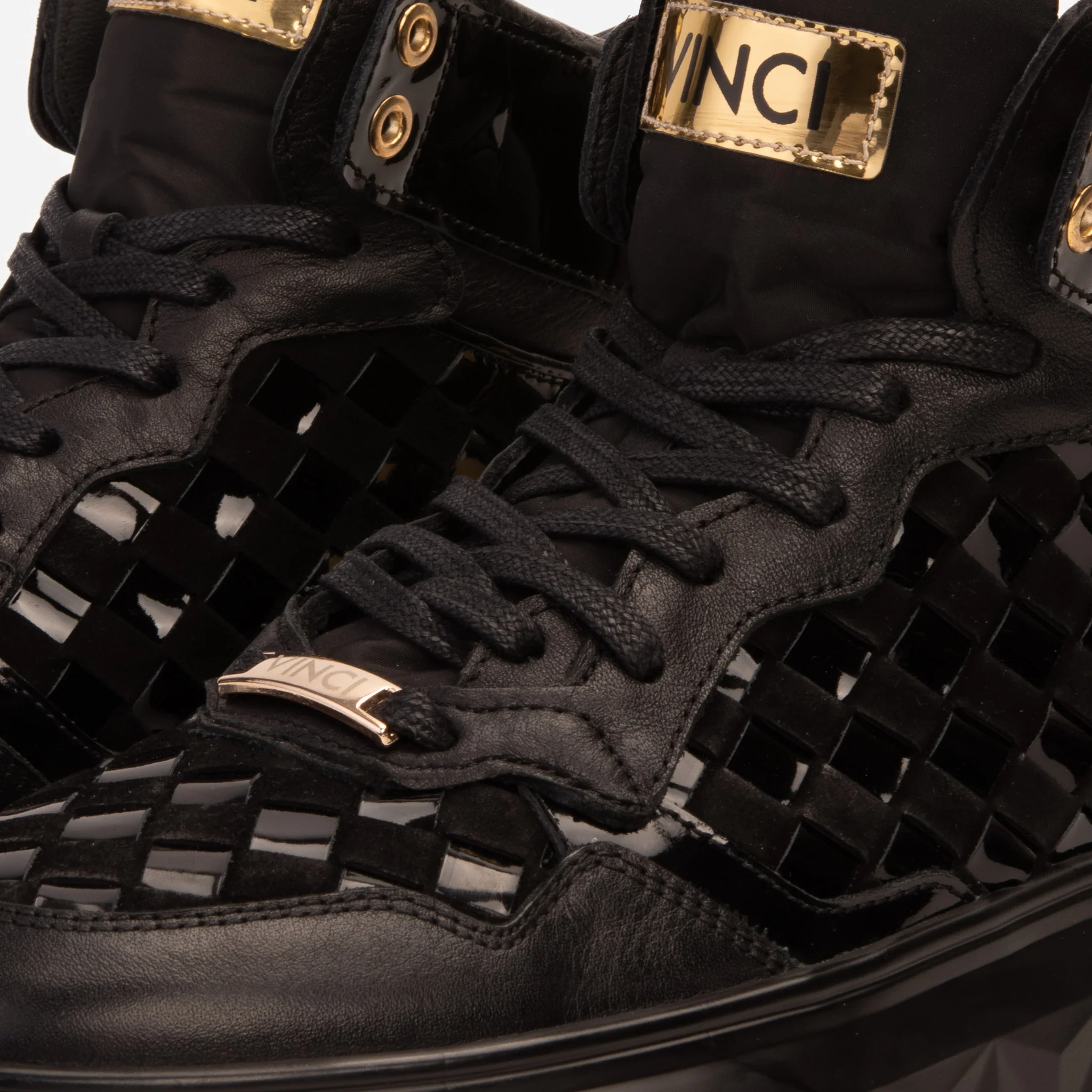 The Eugene Black & Gold Woven Leather High-Top Men Sneaker - Image 4