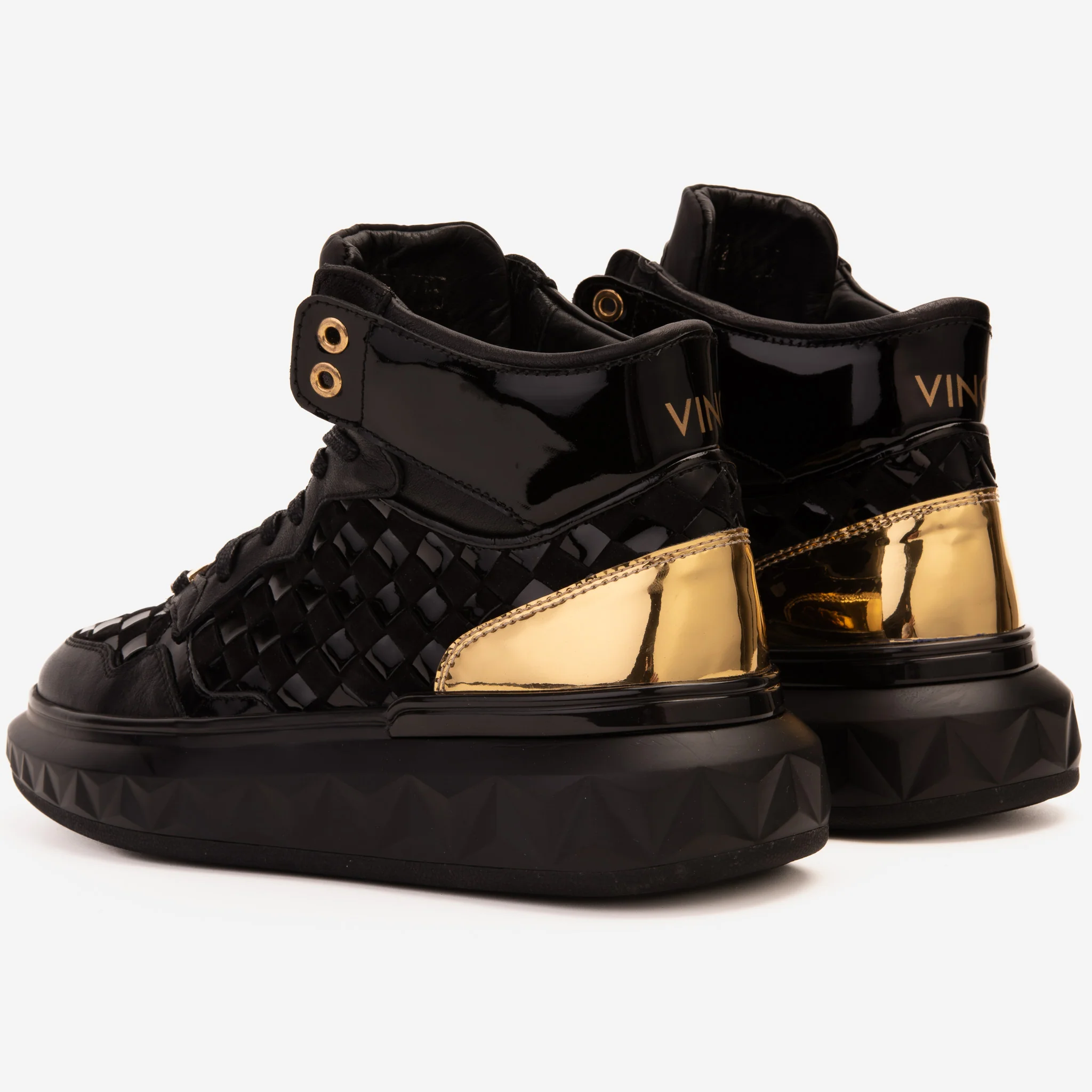The Eugene Black & Gold Woven Leather High-Top Men Sneaker - Image 6