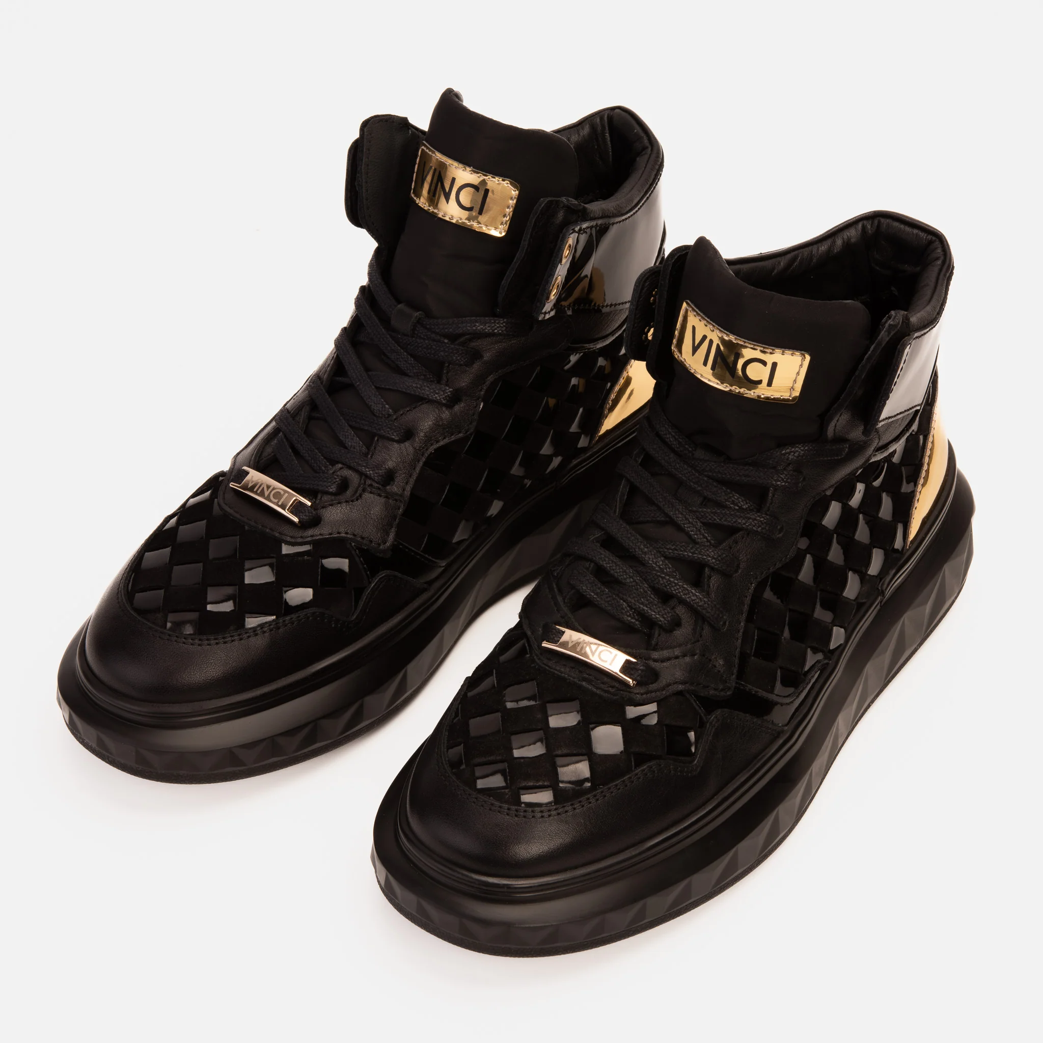 The Eugene Black & Gold Woven Leather High-Top Men Sneaker - Image 7