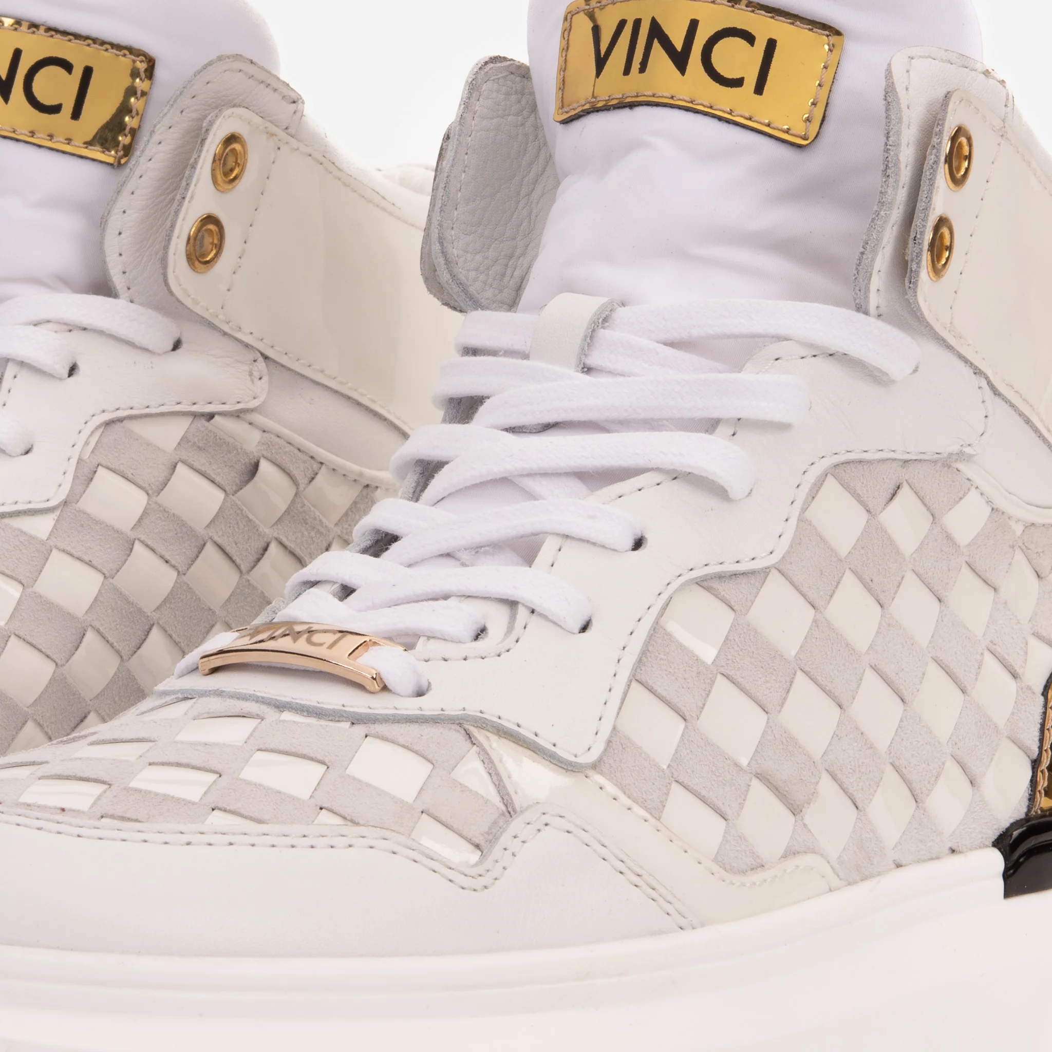 The Eugene White & Gold Woven Leather High-Top Men Sneaker - Image 3