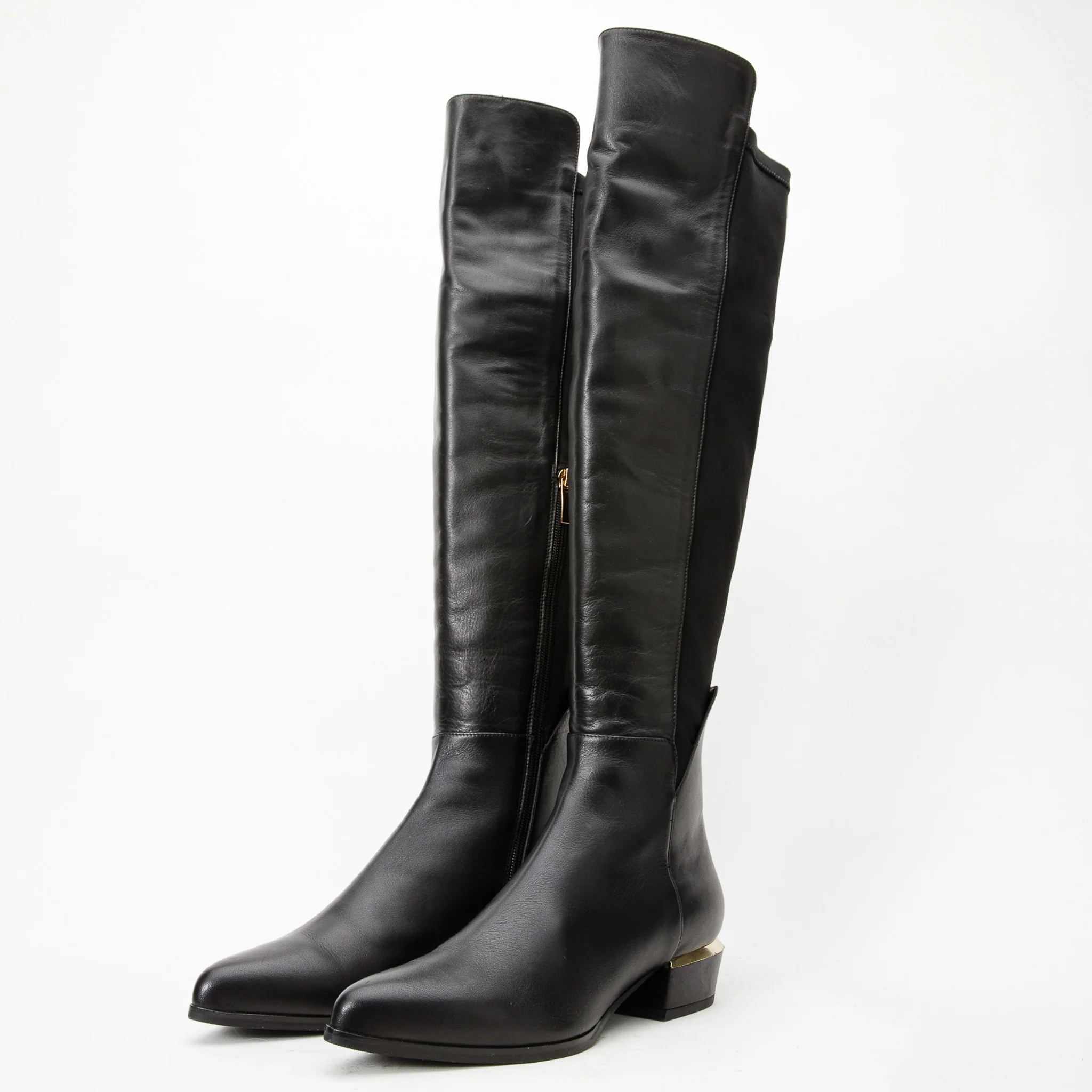 The Fairoks Black Leather Pointy Toe Knee High Women Boot - Image 4