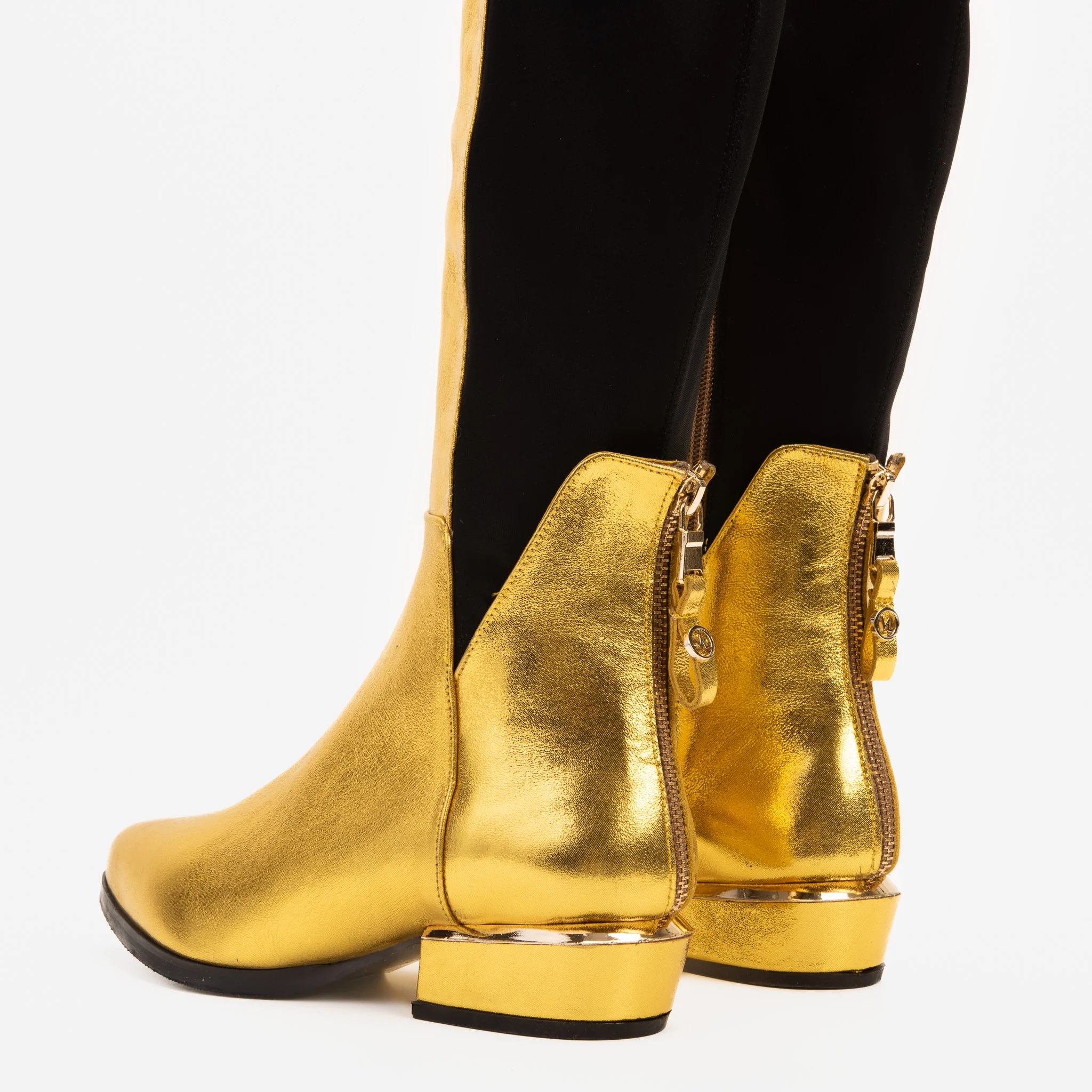 The Fairoks Gold Leather Pointy Toe Knee High Women Boot - Image 5