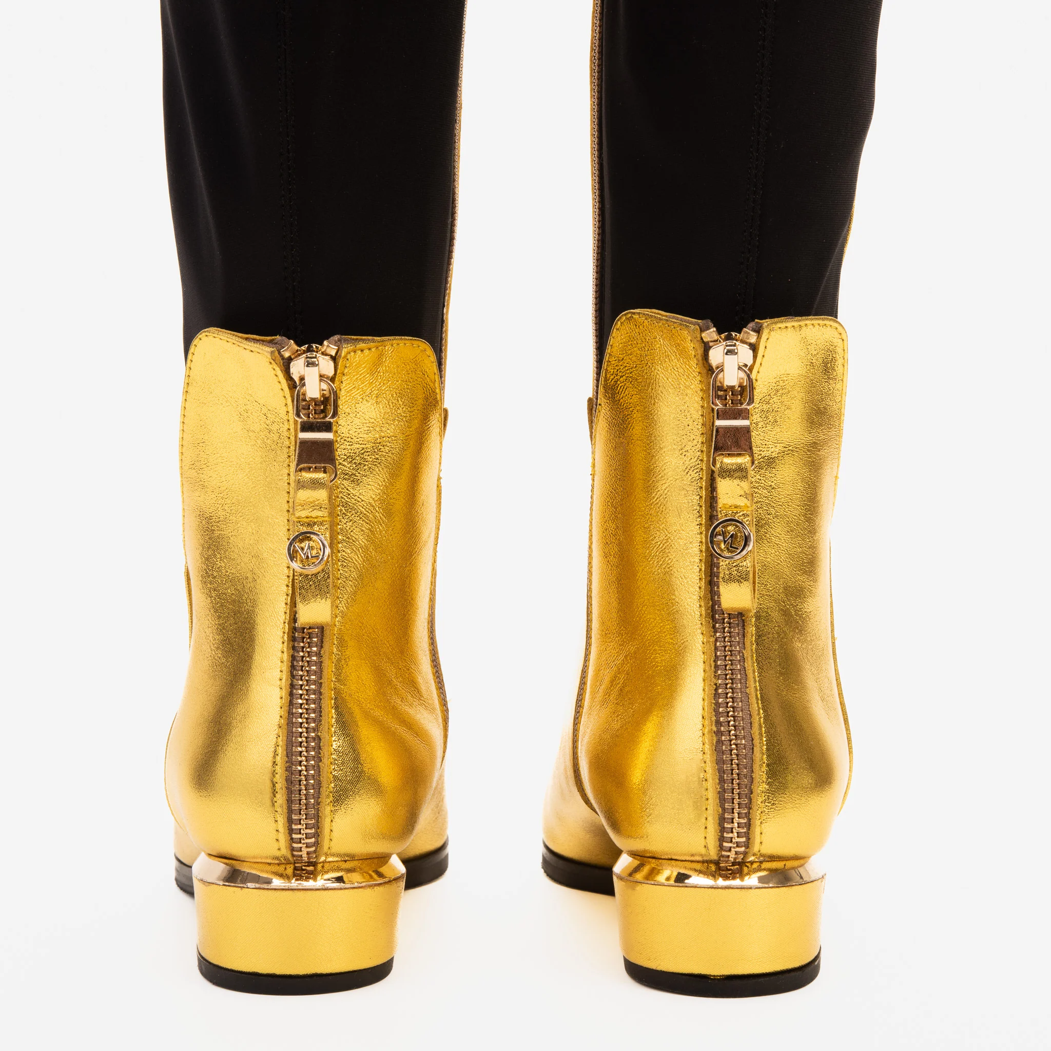 The Fairoks Gold Leather Pointy Toe Knee High Women Boot - Image 6