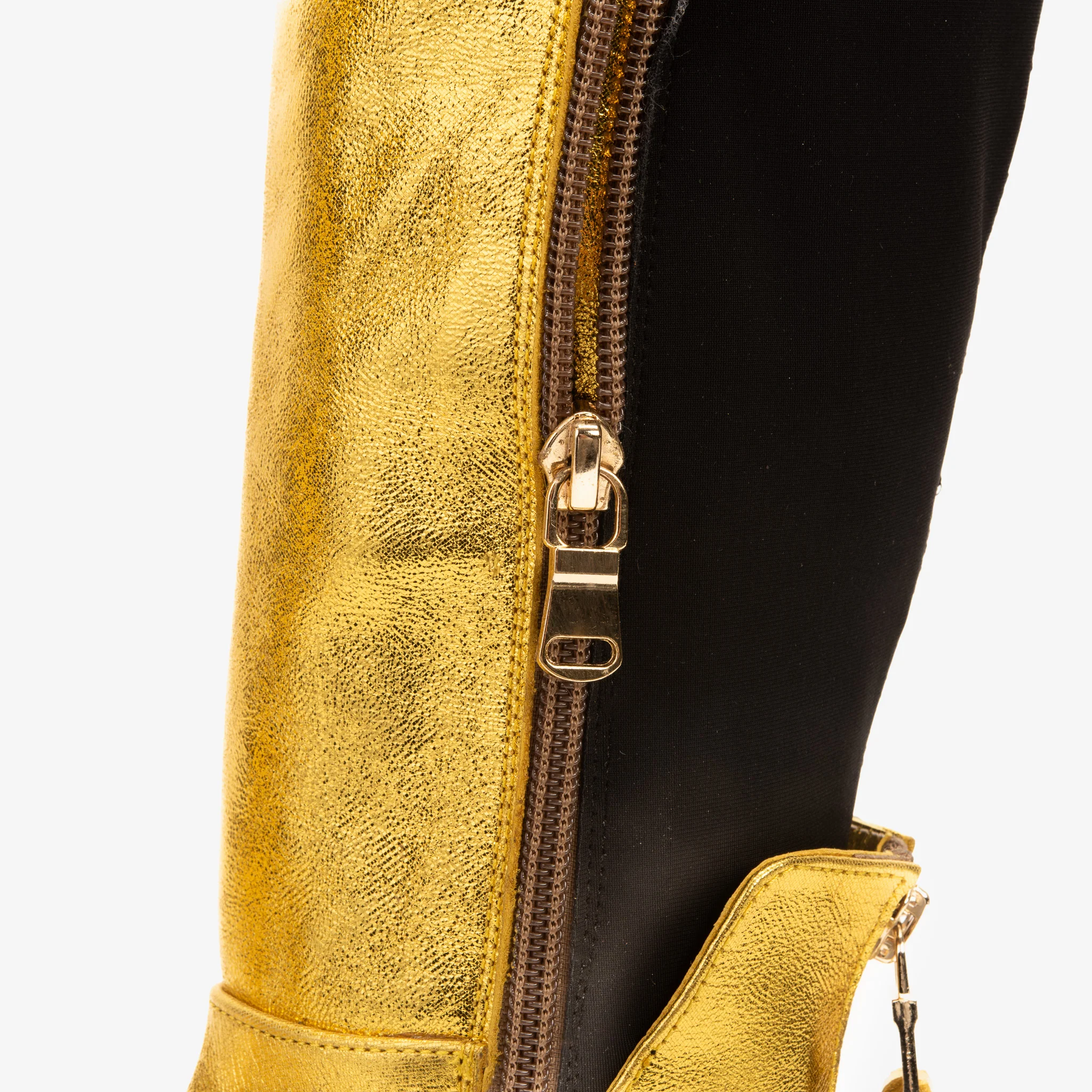 The Fairoks Gold Leather Pointy Toe Knee High Women Boot - Image 7