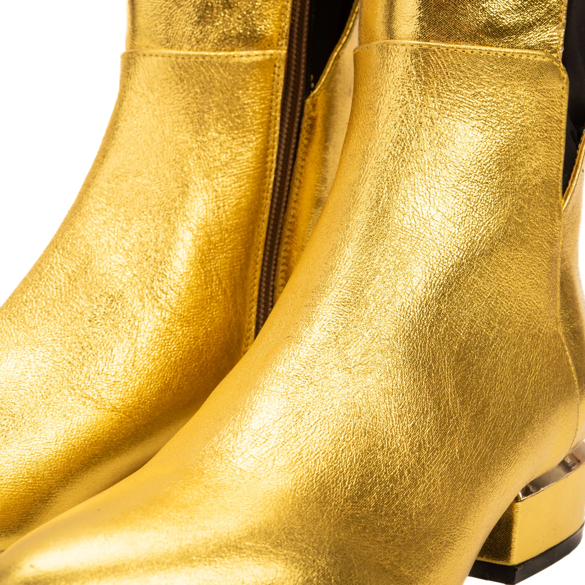 The Fairoks Gold Leather Pointy Toe Knee High Women Boot - Image 8