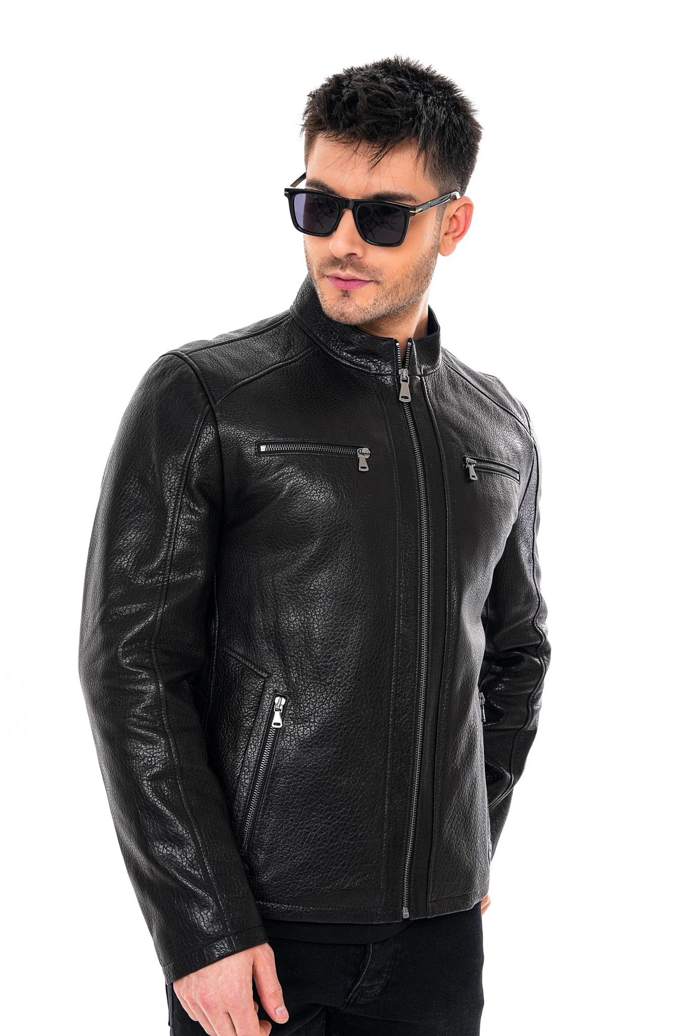 The Falcon Black Pebbled Leather Men Jacket - Image 3