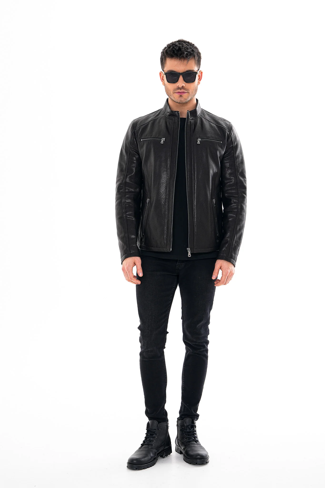 The Falcon Black Pebbled Leather Men Jacket - Image 4