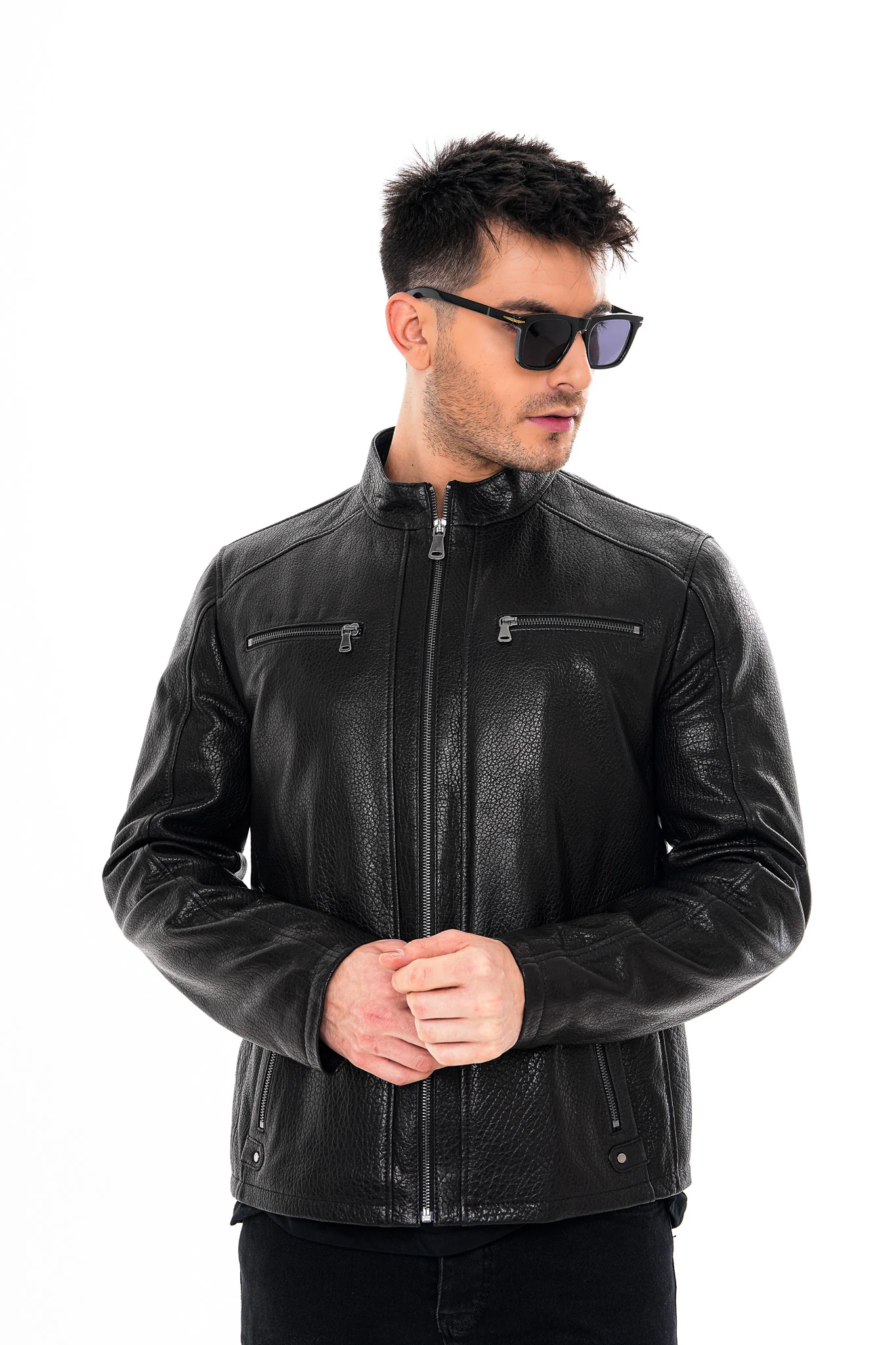 The Falcon Black Pebbled Leather Men Jacket - Image 8