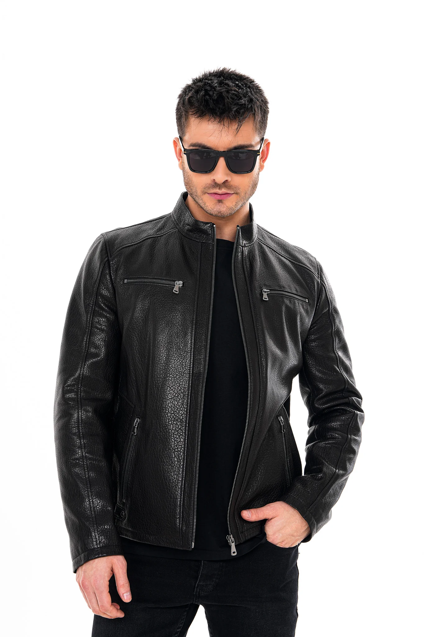 The Falcon Black Pebbled Leather Men Jacket - Image 9