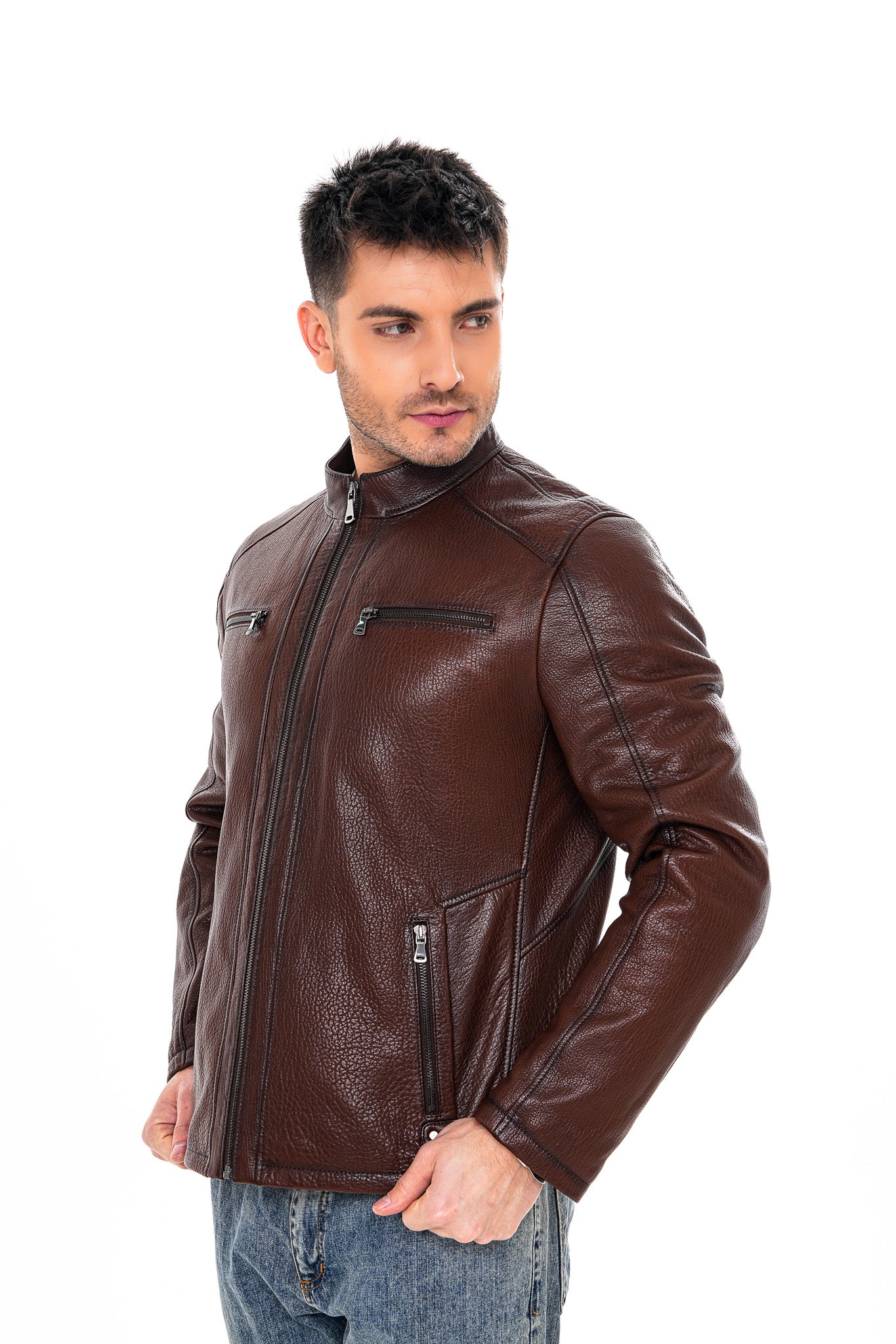 The Falcon Brown Pebbled Leather Men Jacket - Image 10